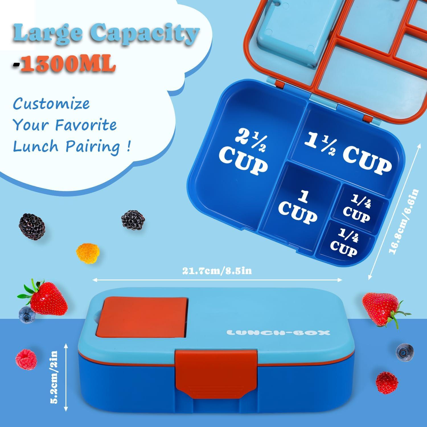 Caja Bento QQKO Azul 1300ml con 5 Compartimentos y Utensilios