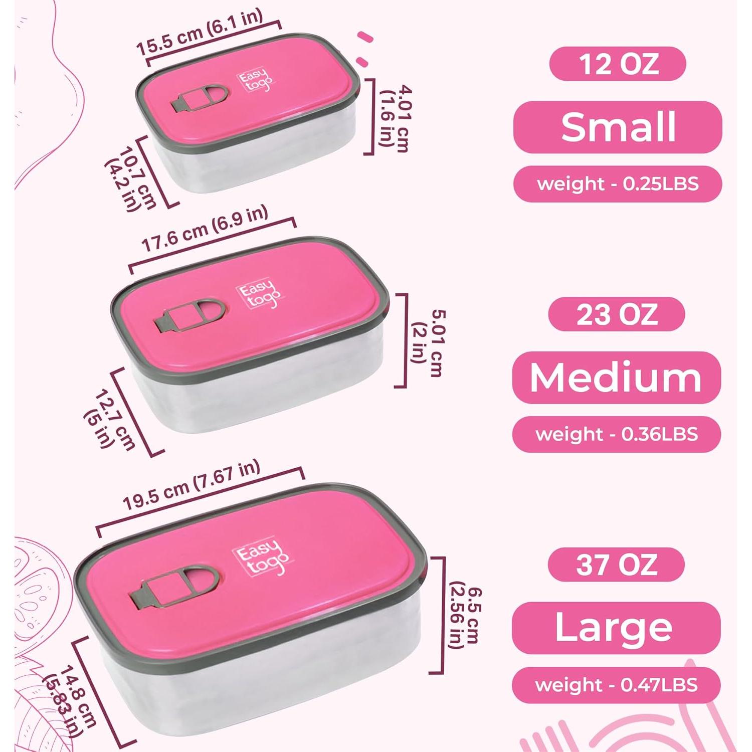Juego de 3 Contenedores de Almuerzo Easy Togo Acero Inoxidable 2.1L