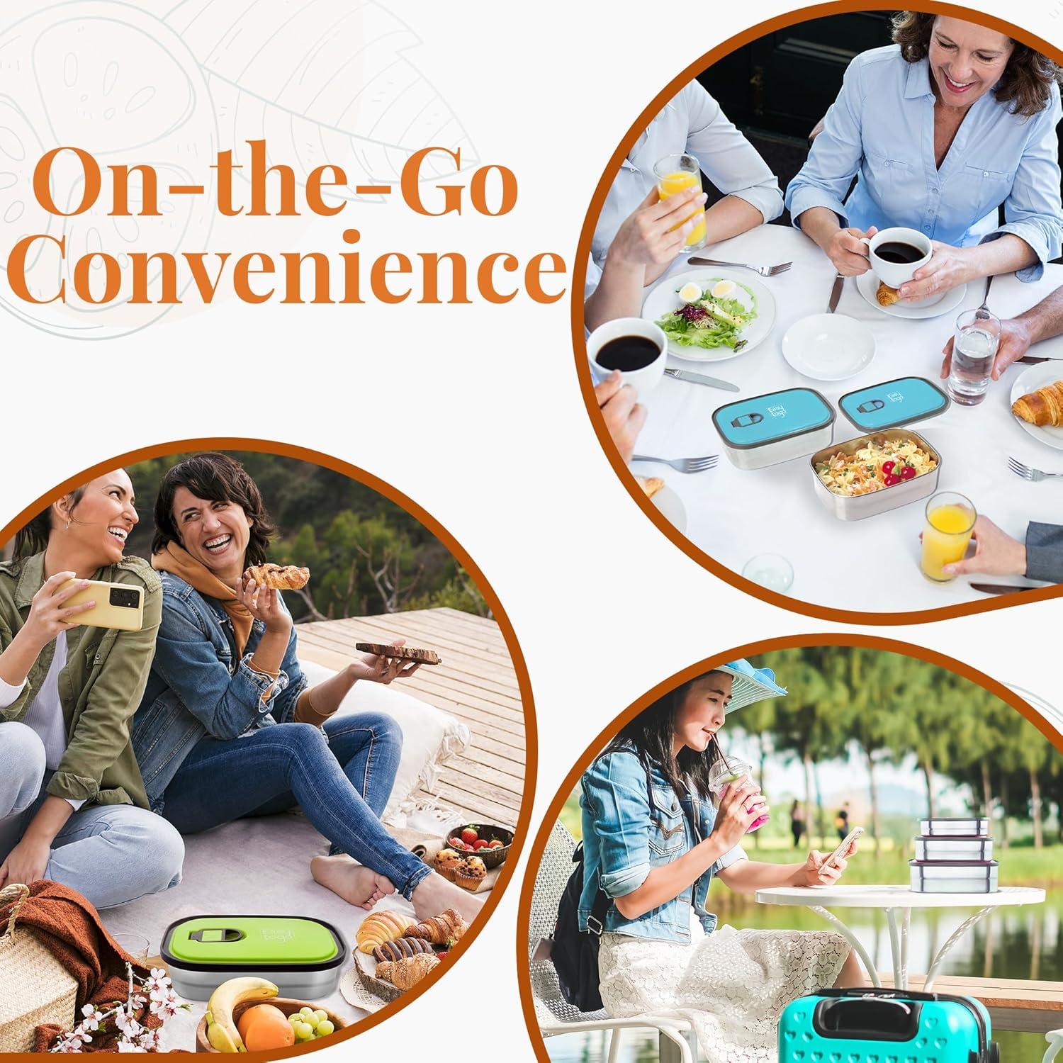 Juego de 3 Contenedores de Almuerzo Easy Togo Acero Inoxidable 2.1L