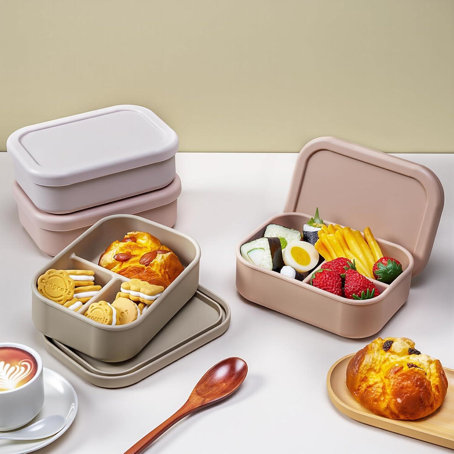 Honeydak 4 Cajas de Almuerzo de Silicona Bento 3 Compartimentos