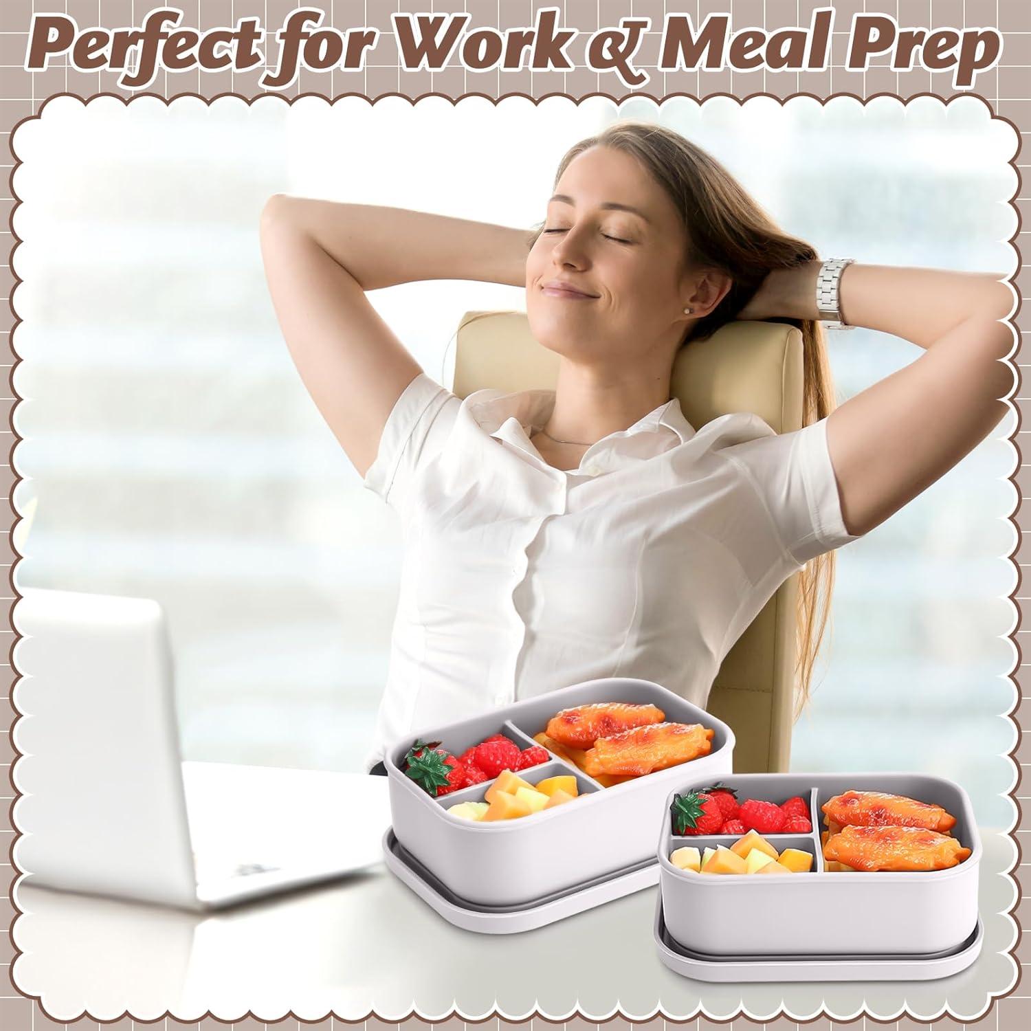 Honeydak 4 Cajas de Almuerzo de Silicona Bento 3 Compartimentos