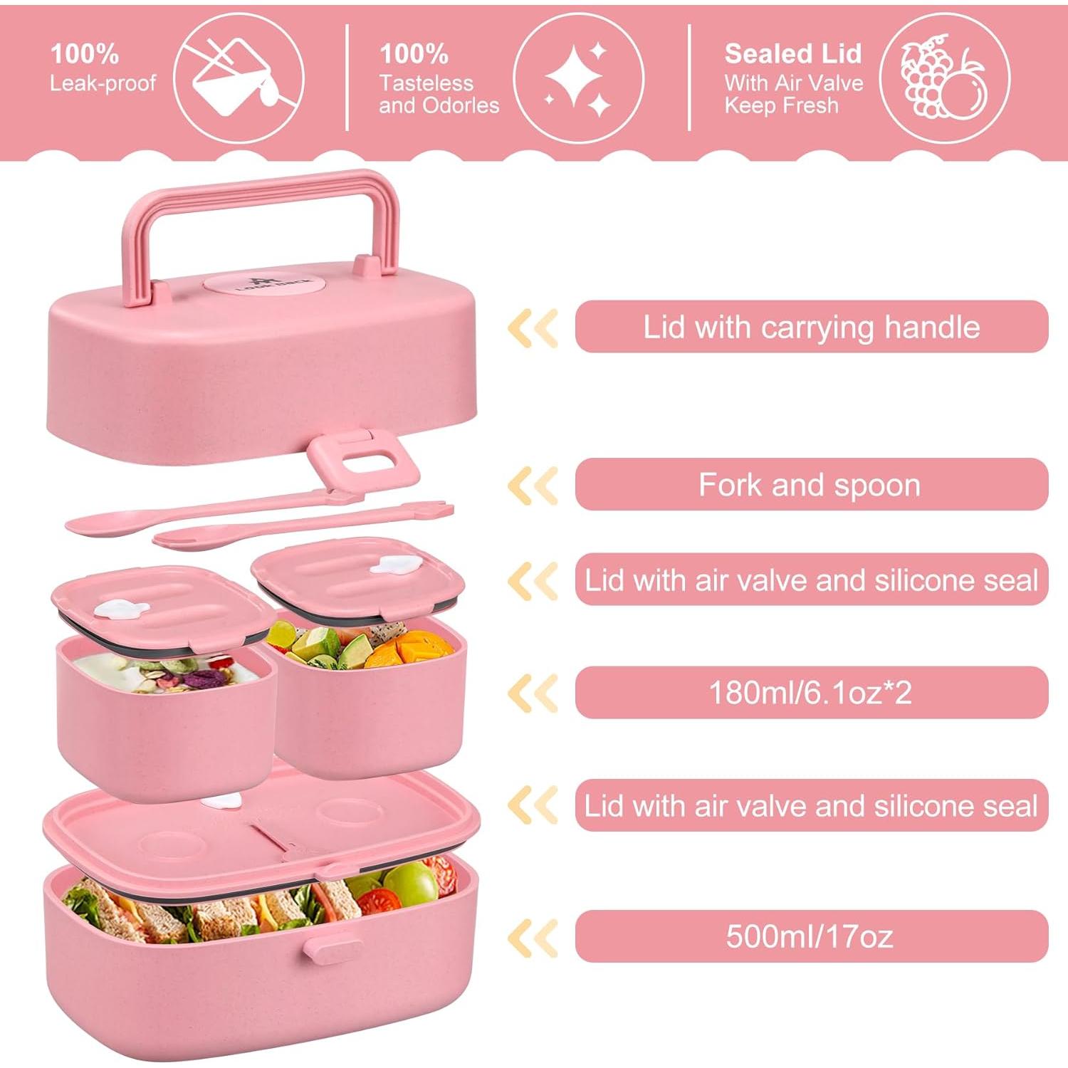 Caja de Almuerzo Bento Pawtong Rosa con Termo 227g Aislado