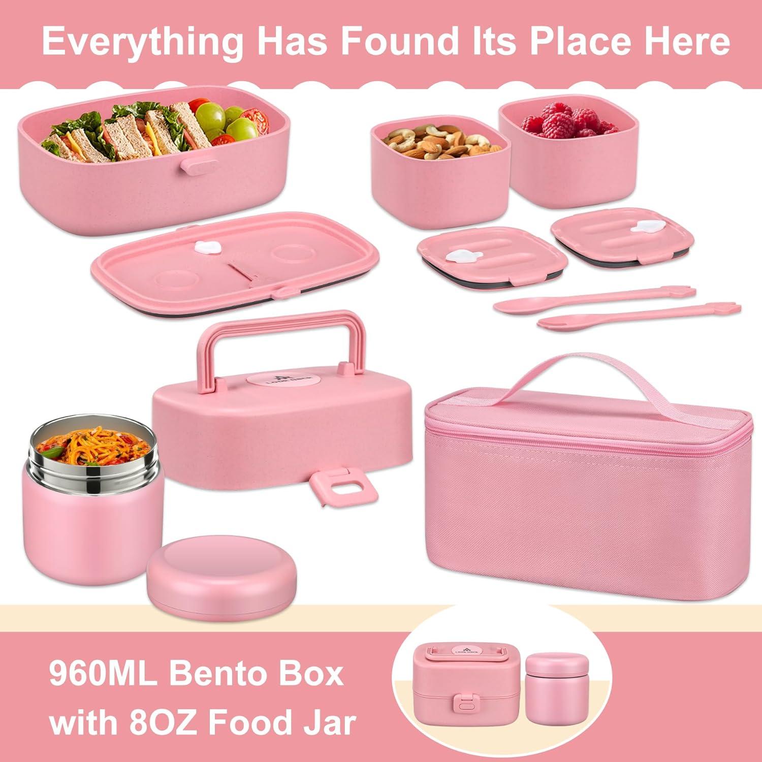 Caja de Almuerzo Bento Pawtong Rosa con Termo 227g Aislado
