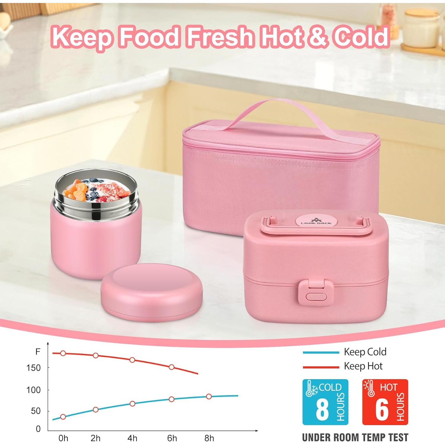 Caja de Almuerzo Bento Pawtong Rosa con Termo 227g Aislado