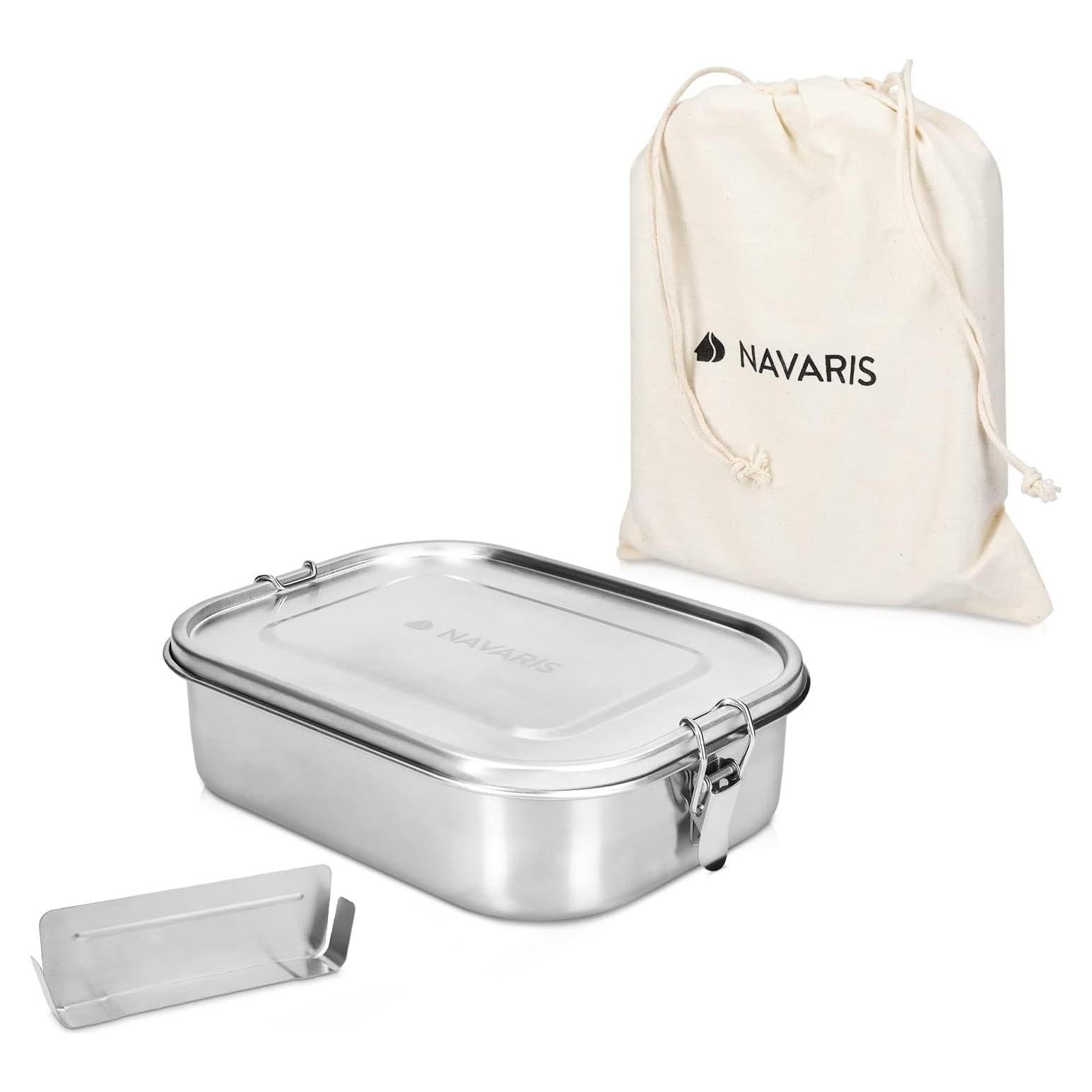 Caja de Almuerzo de Acero Inoxidable Navaris 1400ml con Divisor