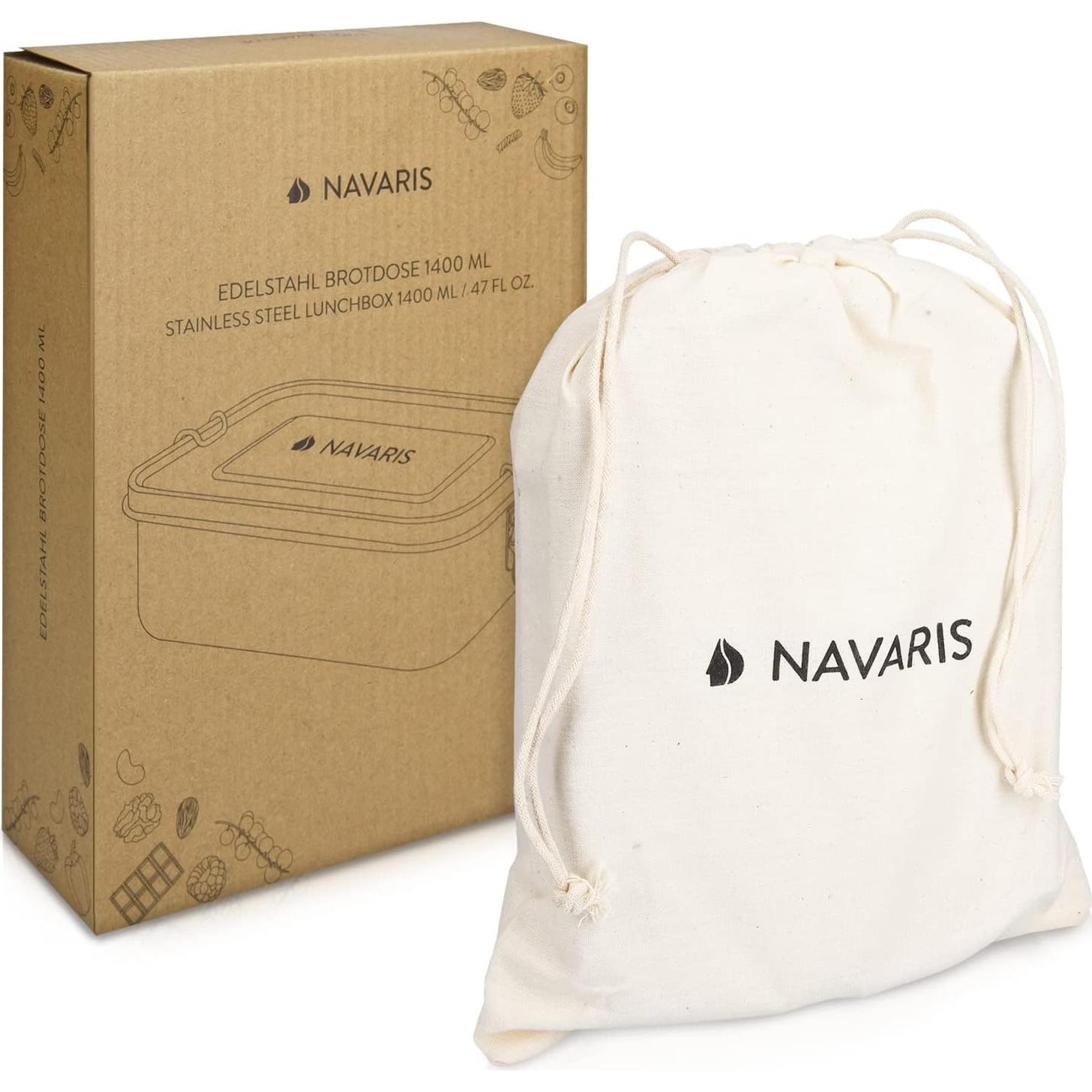 Caja de Almuerzo de Acero Inoxidable Navaris 1400ml con Divisor