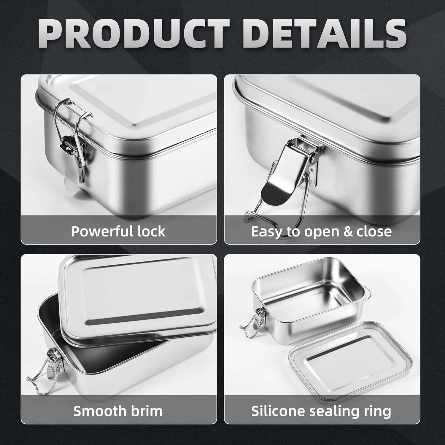 Caja Bento Acero Inoxidable Gofullhome 850ml 2 Pcs Reutilizables