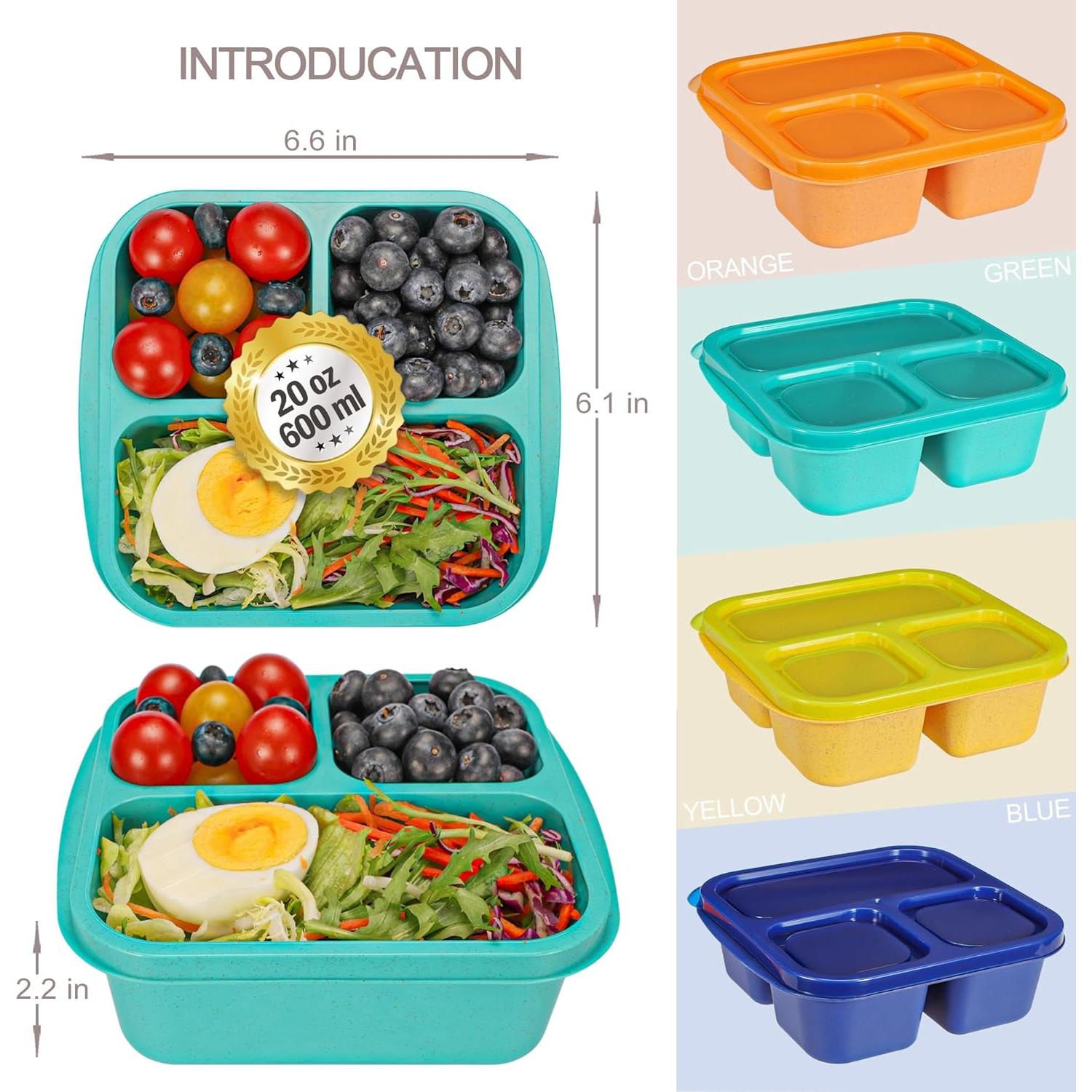 Contenedores de Snack Reutilizables TOUWMX 3 Compartimentos 4 Pzas