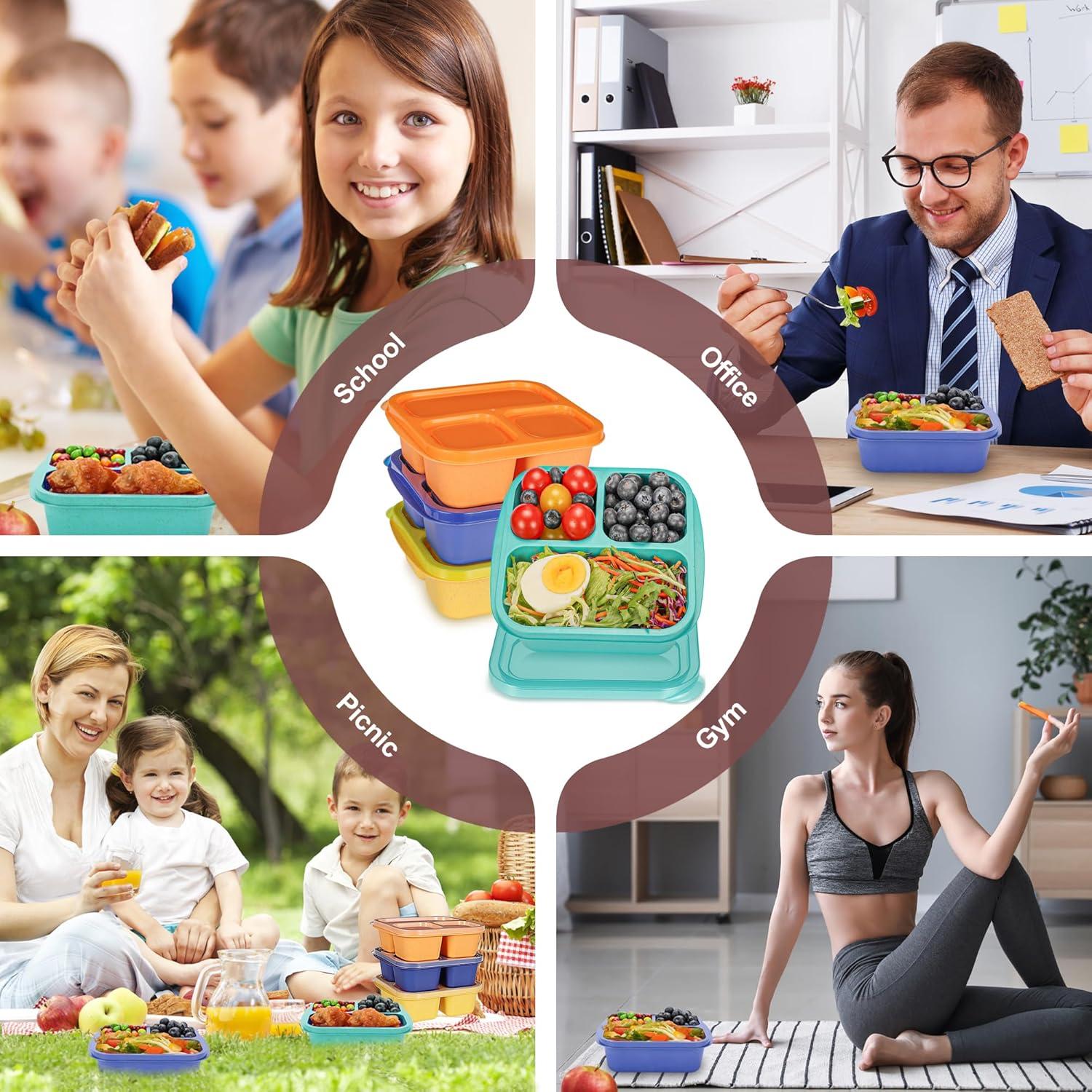 Contenedores de Snack Reutilizables TOUWMX 3 Compartimentos 4 Pzas