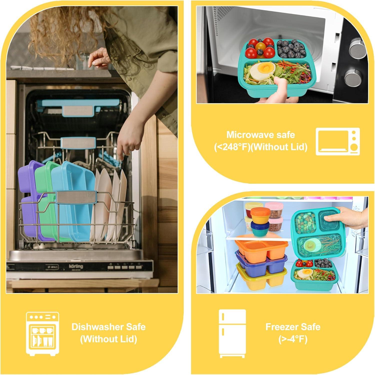 Contenedores de Snack Reutilizables TOUWMX 3 Compartimentos 4 Pzas