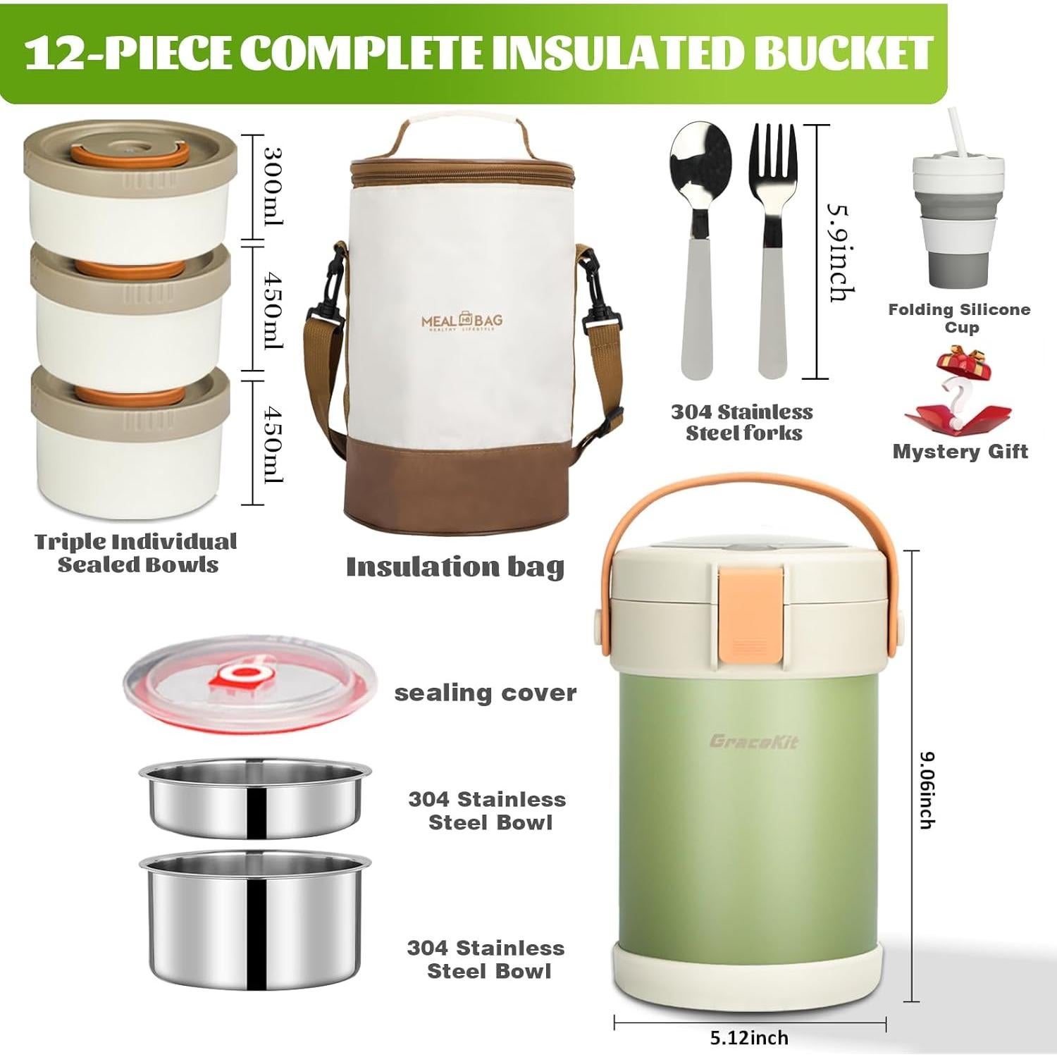 Termo de Comida Caliente GraceKit 67oz Acero Inoxidable Verde