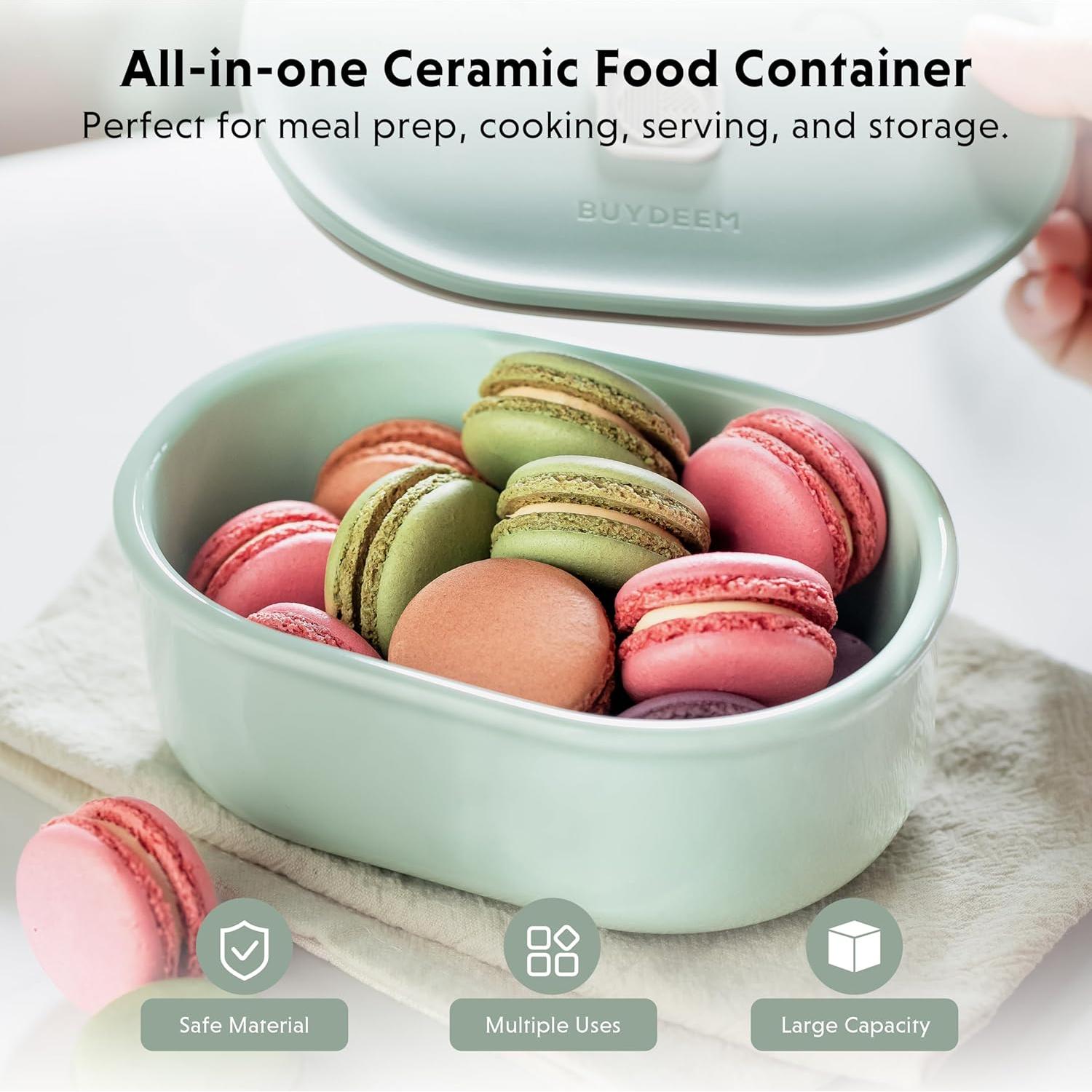 Contenedor de Alimentos Cerámica Buydeem 0.5L Verde Cálido