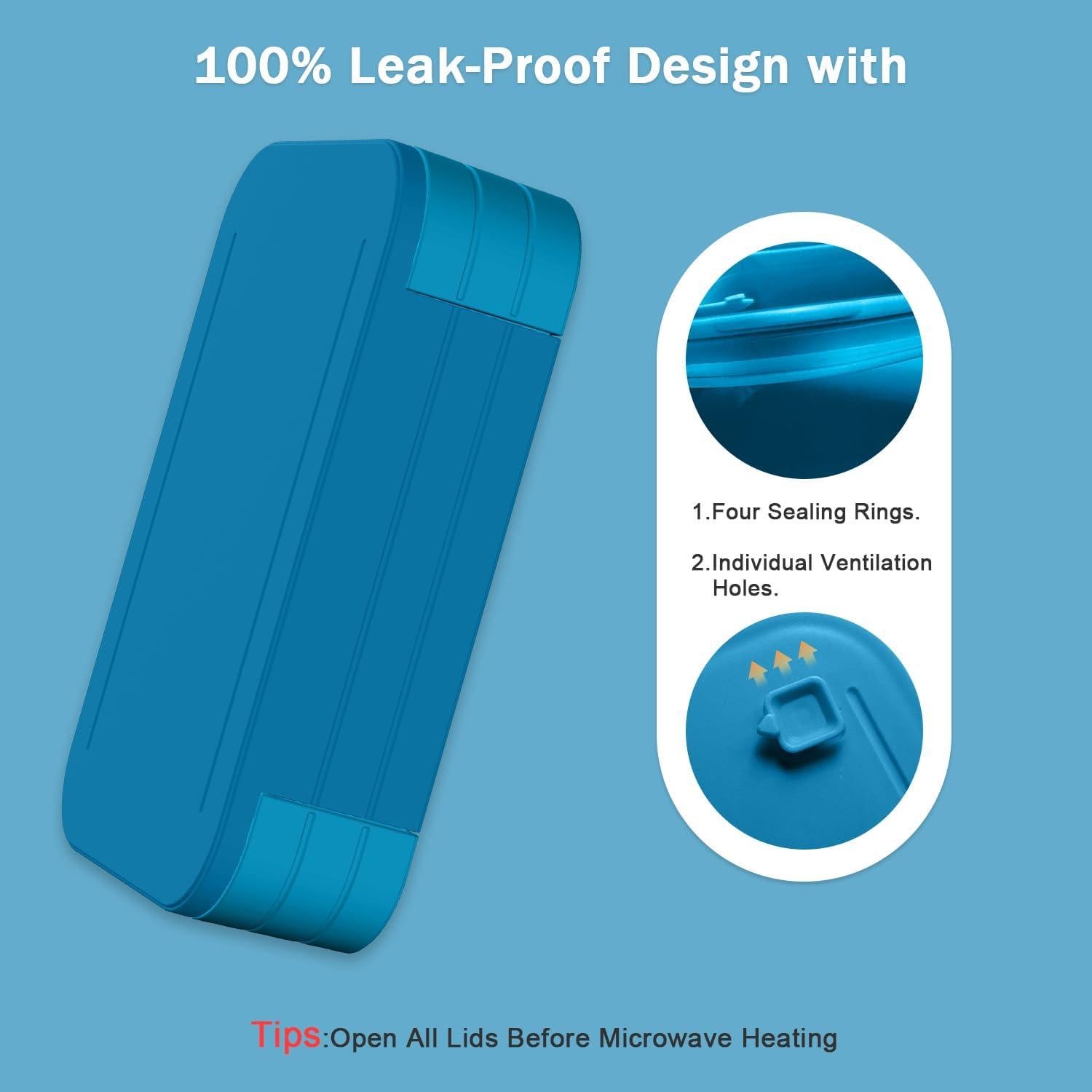 Caja Bento Almuerzo 1.1L Azul Marino 3 Compartimentos PP