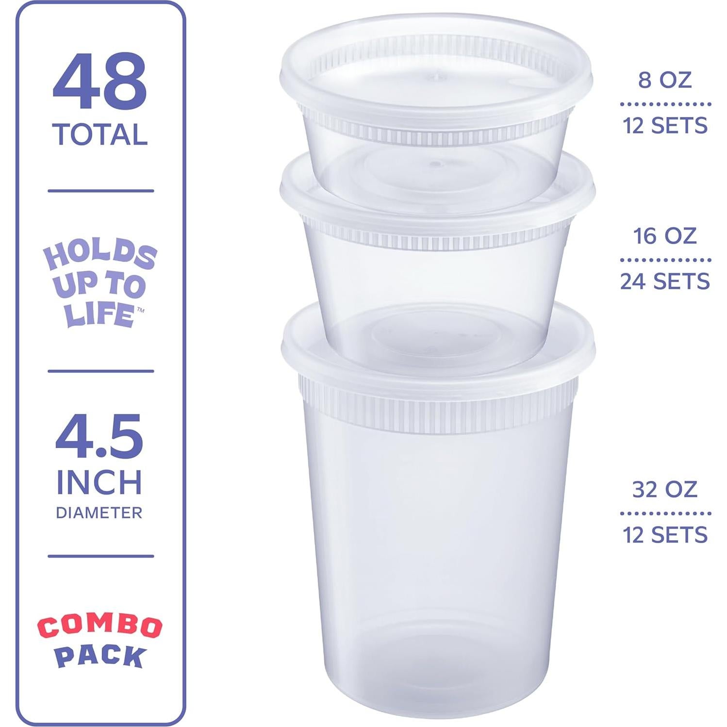 GUSTO Contenedores de Comida To Go 48 Piezas - 8, 16 y 32 oz