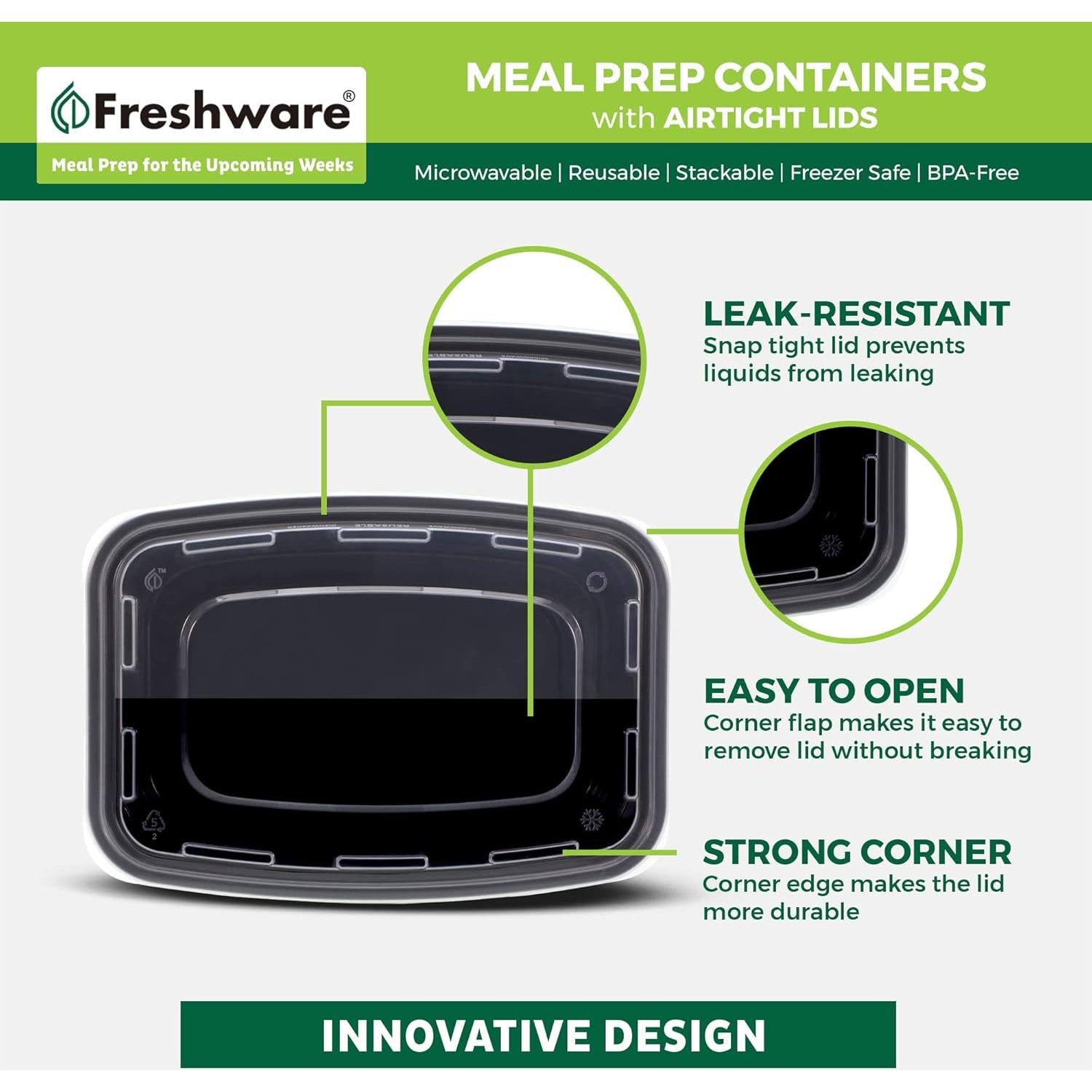 Contenedores de Preparación de Comidas Freshware 50 Pzs 828 ml