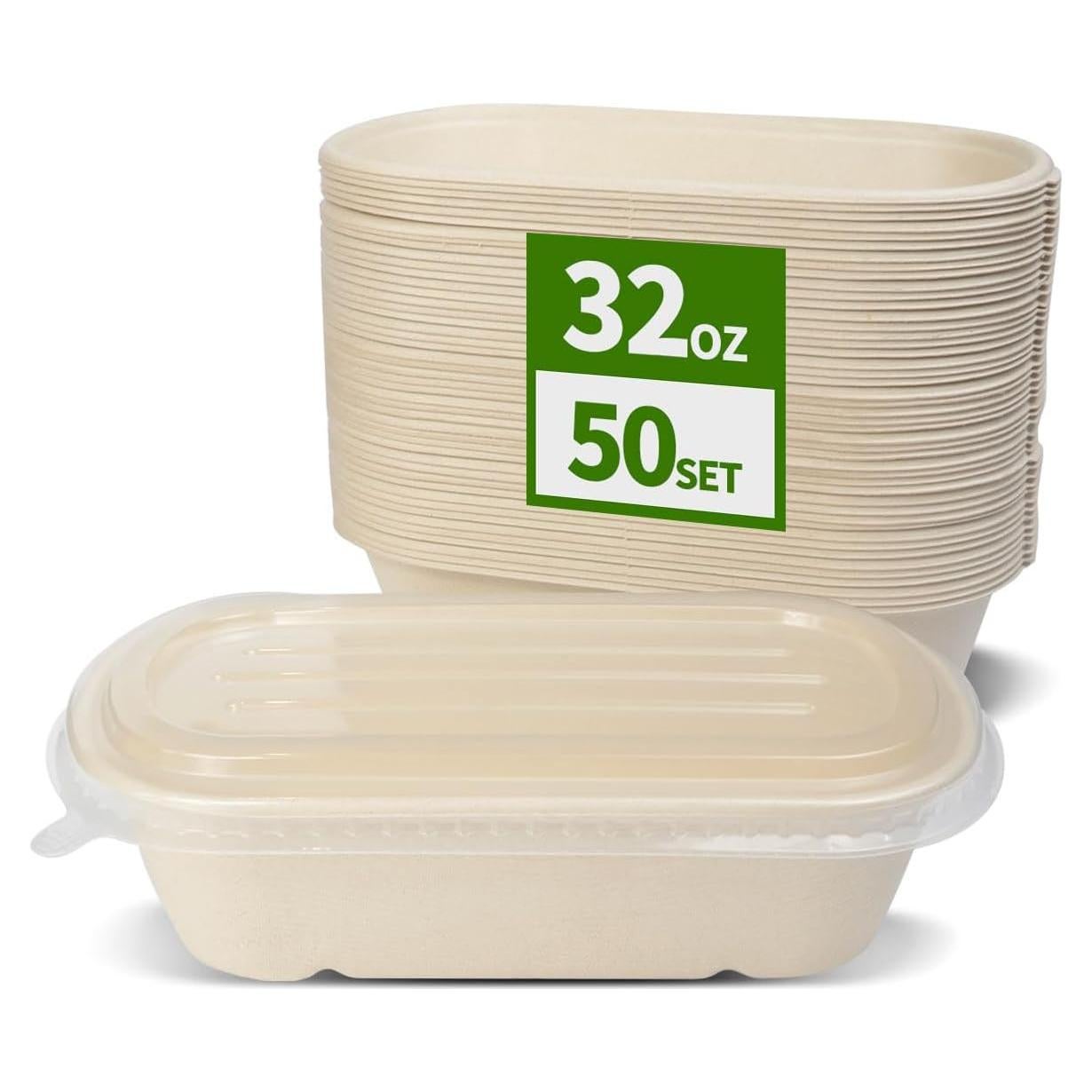 Paquete de 50 Contenedores Desechables AICHEF 32 oz con Tapa