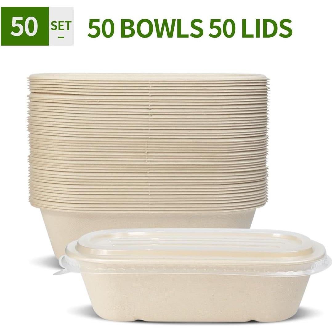 Paquete de 50 Contenedores Desechables AICHEF 32 oz con Tapa