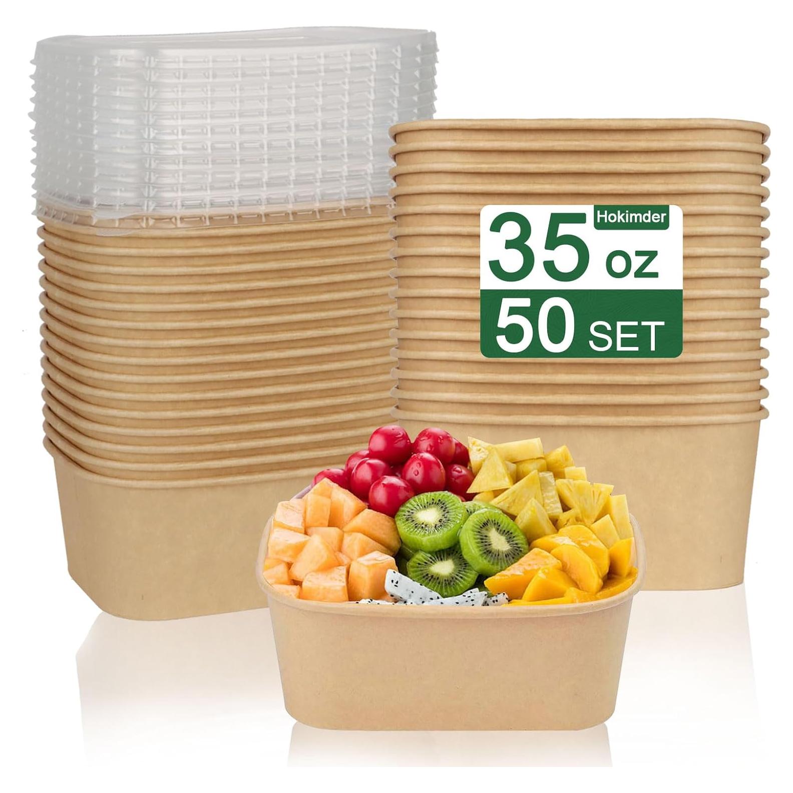 Paquete de 50 Contenedores de Comida Kraft 1034ml con Tapas