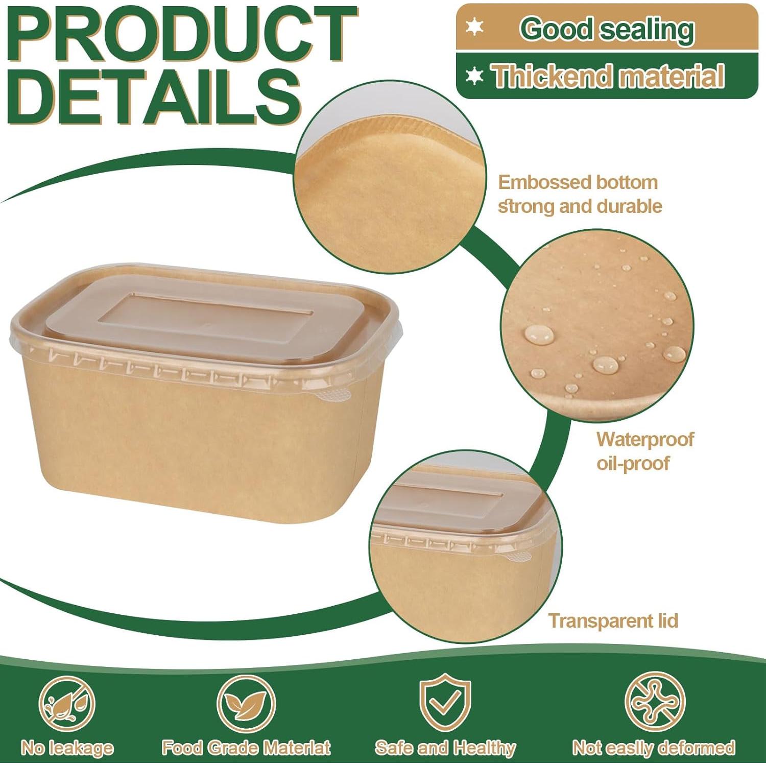 Paquete de 50 Contenedores de Comida Kraft 1034ml con Tapas