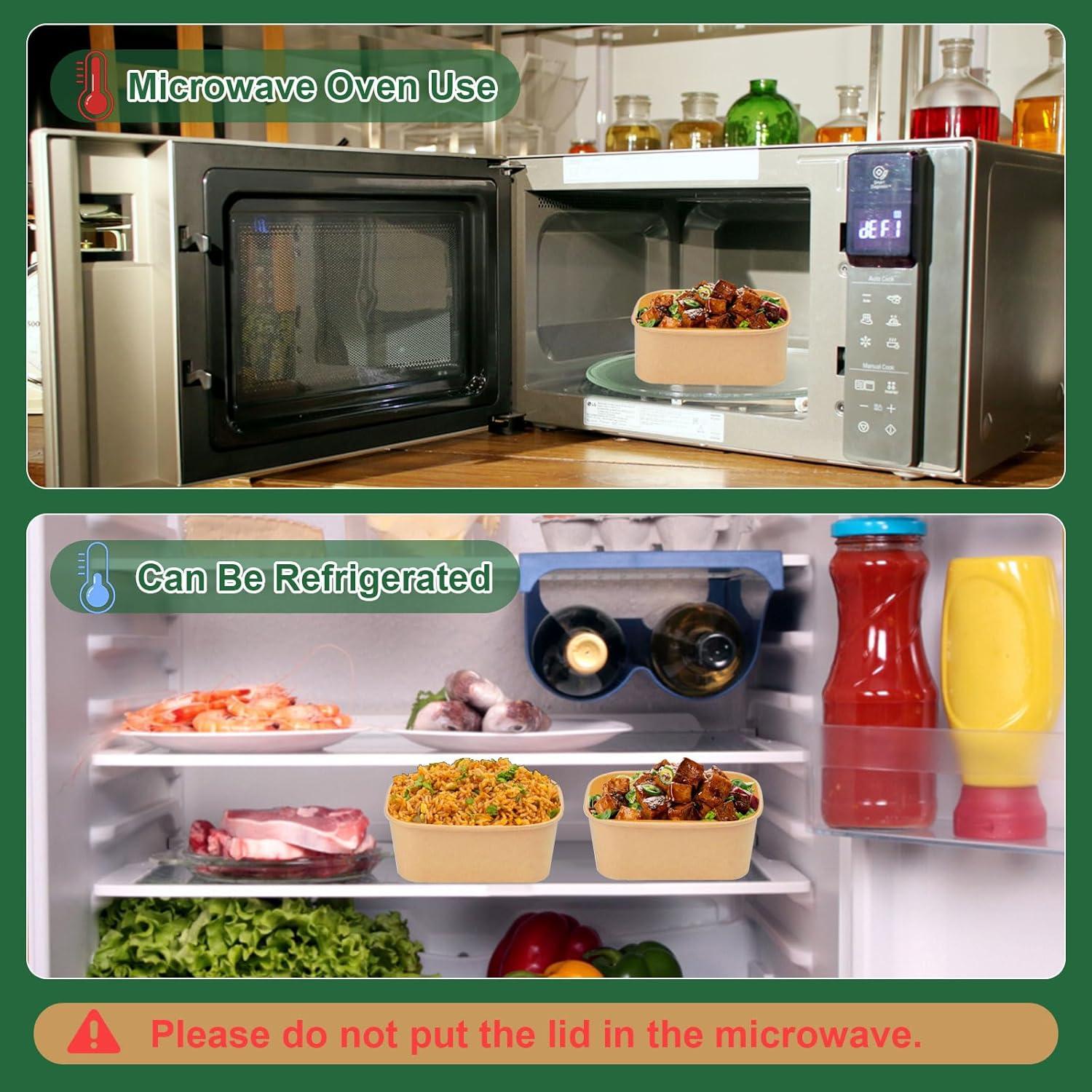 Paquete de 50 Contenedores de Comida Kraft 1034ml con Tapas