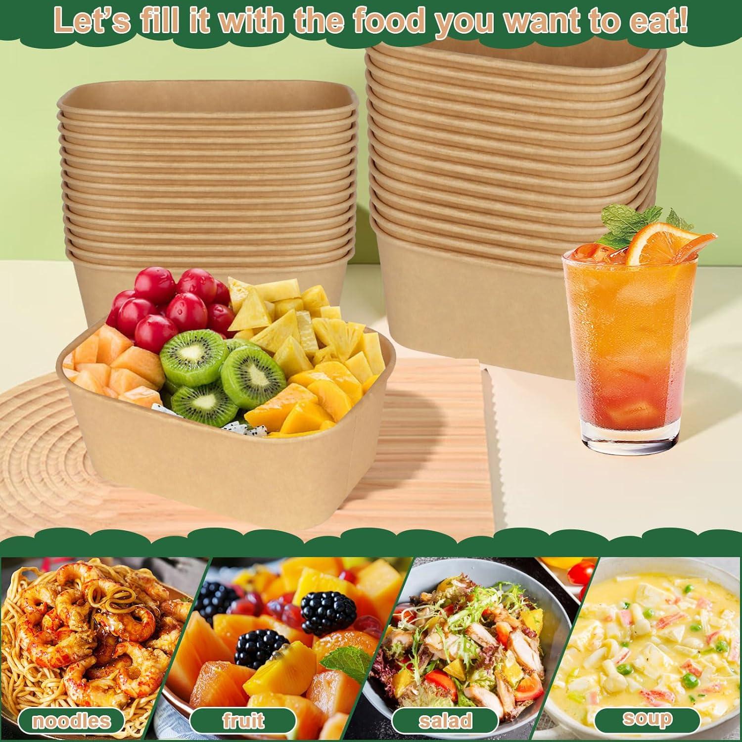 Paquete de 50 Contenedores de Comida Kraft 1034ml con Tapas