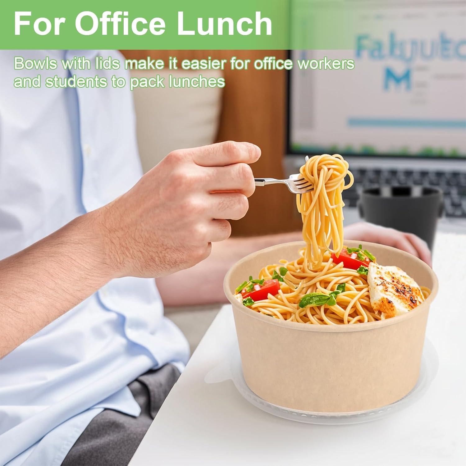 50 Cuencos Desechables 32 Oz DUIBAOCHUN con Tapas - Papel Ecológico