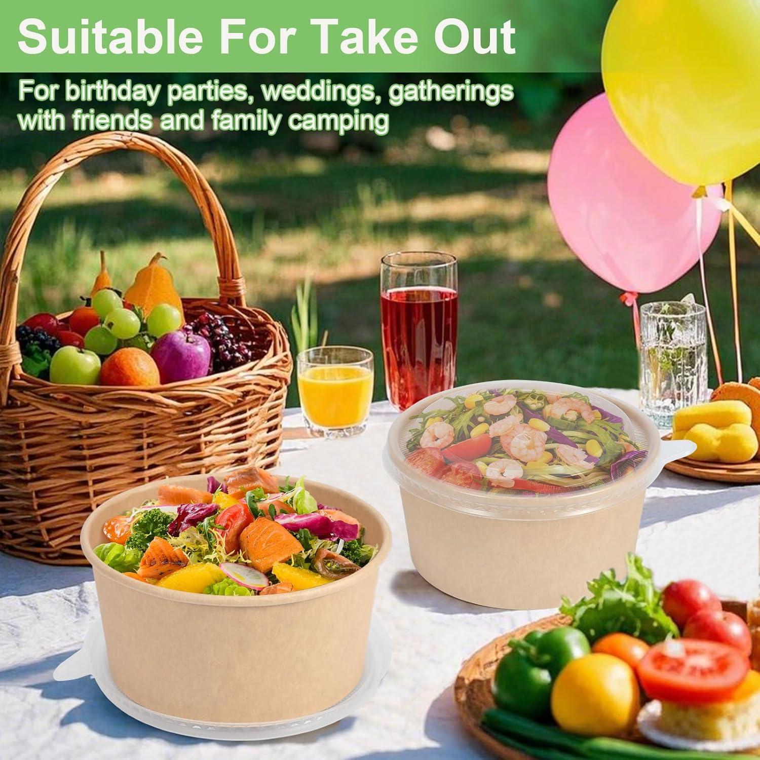 50 Cuencos Desechables 32 Oz DUIBAOCHUN con Tapas - Papel Ecológico