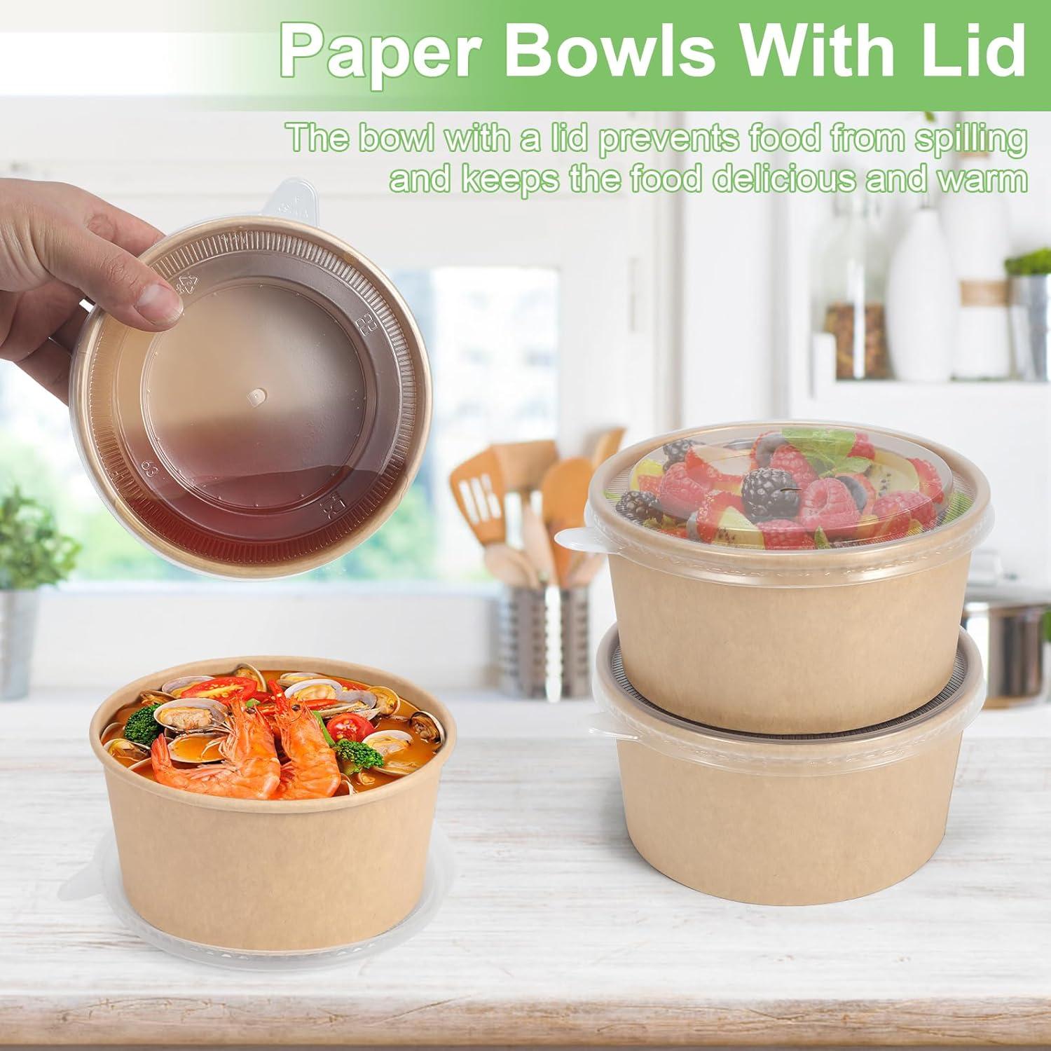 50 Cuencos Desechables 32 Oz DUIBAOCHUN con Tapas - Papel Ecológico