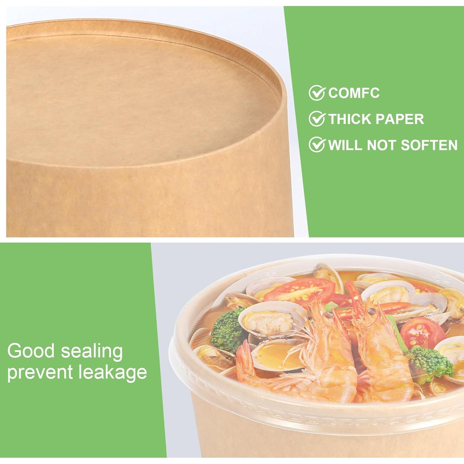 50 Cuencos Desechables 32 Oz DUIBAOCHUN con Tapas - Papel Ecológico