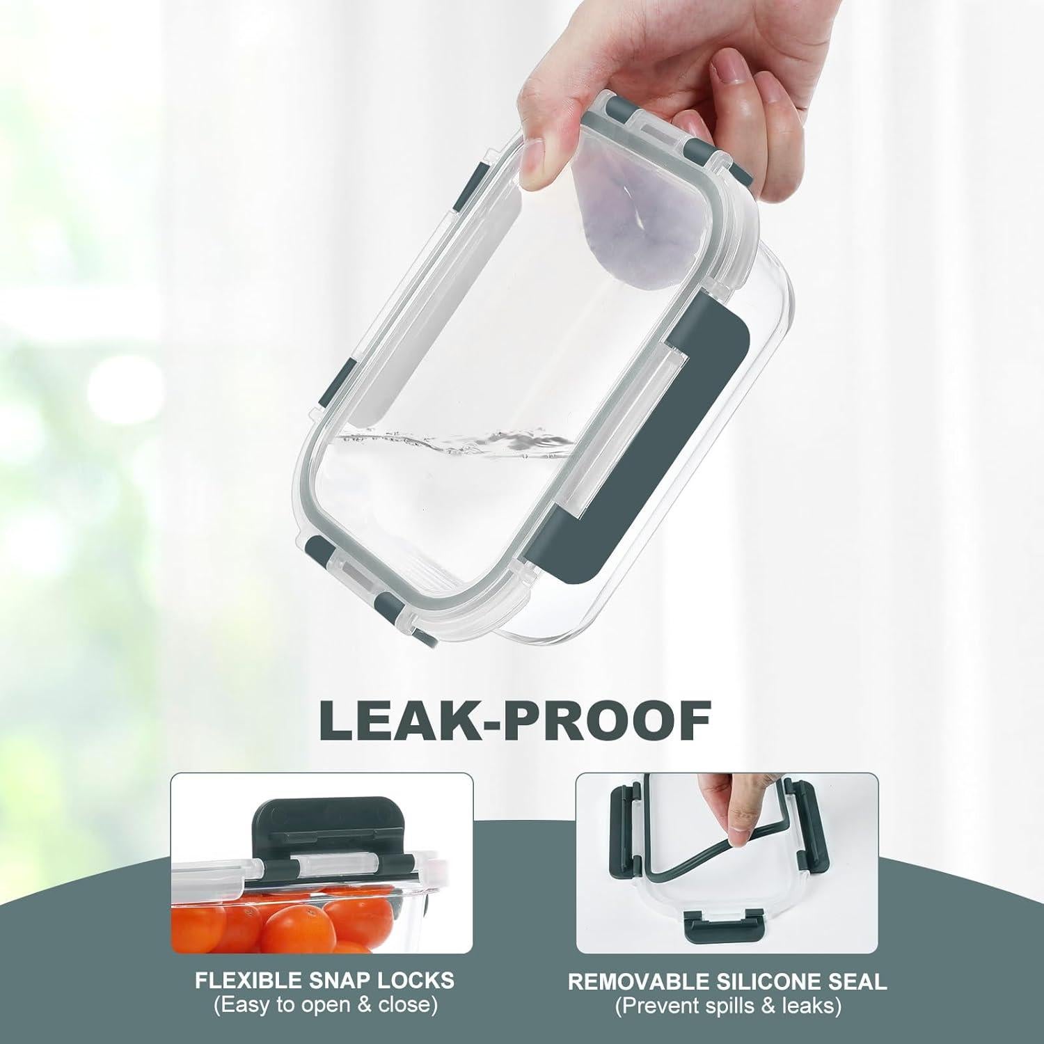 10 Contenedores de Vidrio KOMUEE 650 ml Herméticos Sin BPA