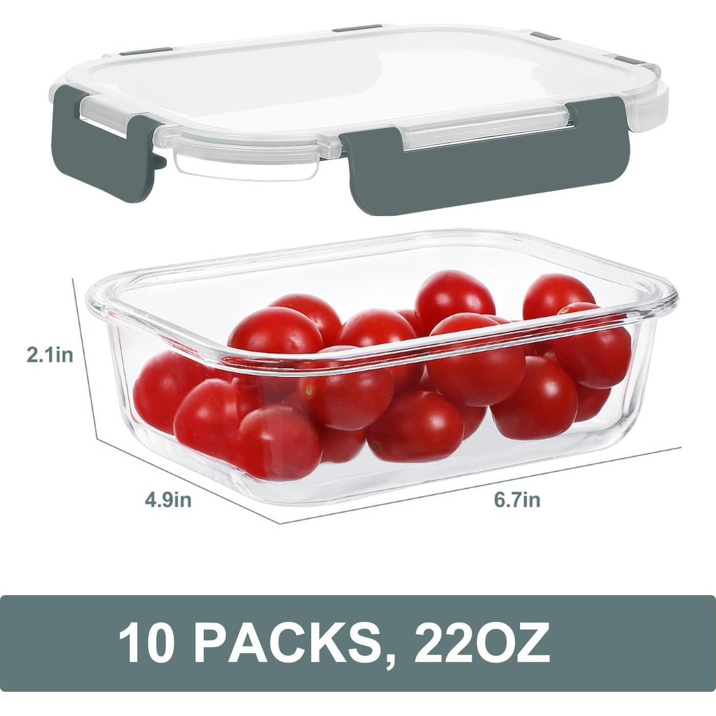 10 Contenedores de Vidrio KOMUEE 650 ml Herméticos Sin BPA