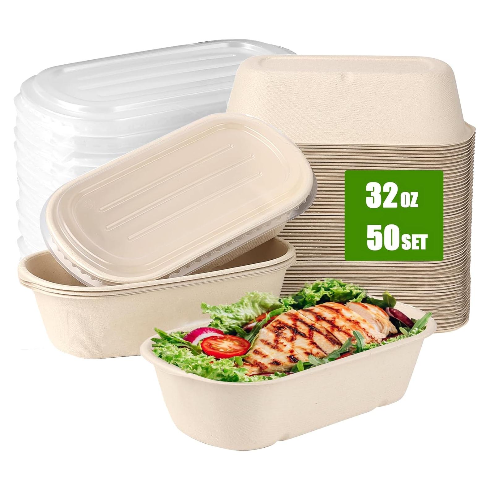 TINSKY 50 Tazones de Papel Rectangulares 946 ml con Tapas