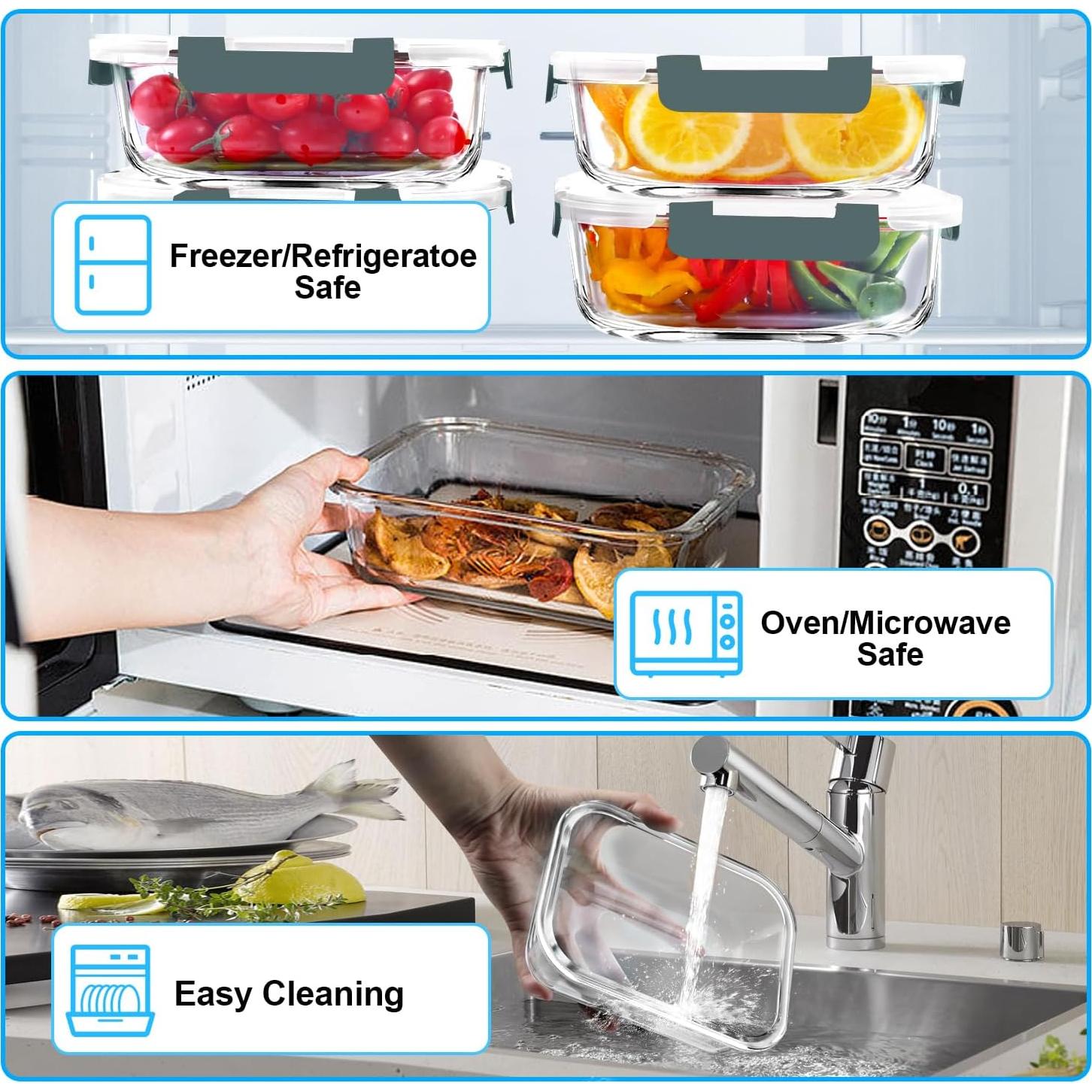 Envases de Vidrio Herméticos VERONES 5 Piezas 1020ml Gris