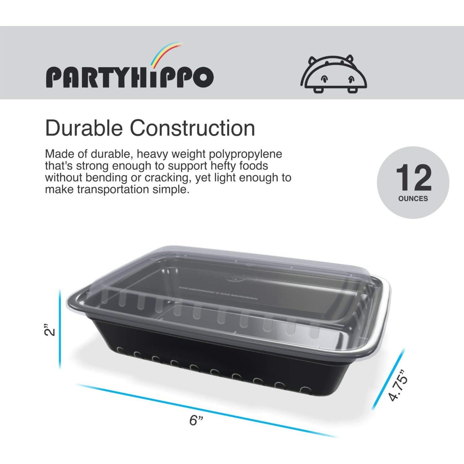 Contenedores de Comida PARTYHIPPO 12oz Paquete de 12 BPA Libre