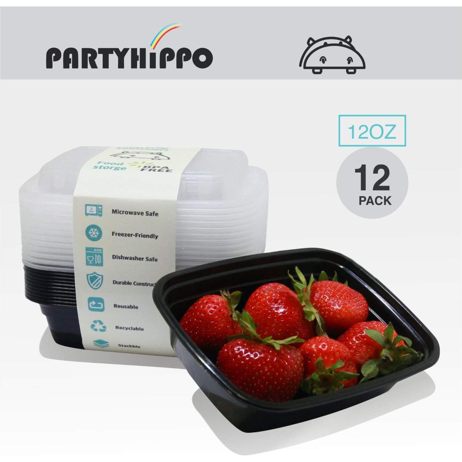 Contenedores de Comida PARTYHIPPO 12oz Paquete de 12 BPA Libre