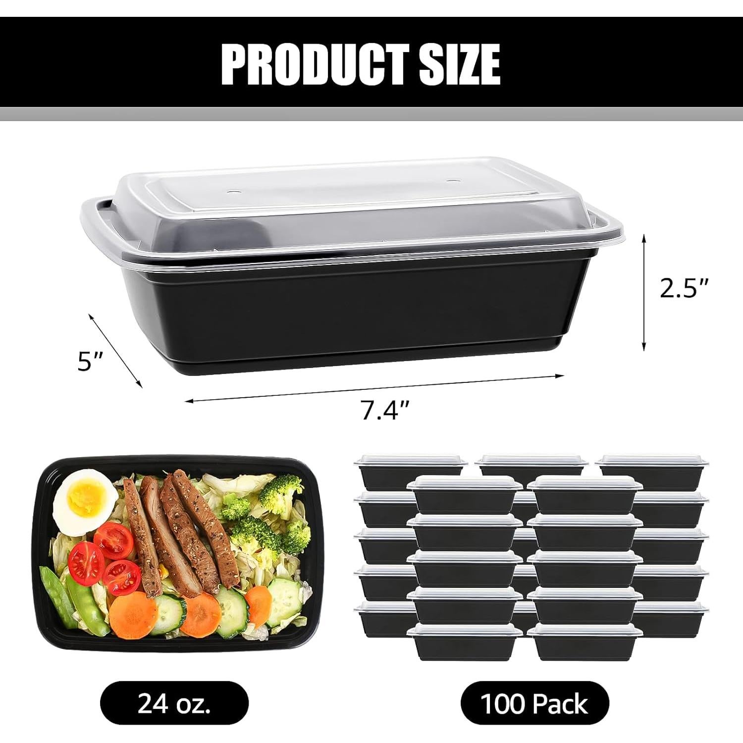 100 Contenedores de Alimentos 24 oz. Lifetime Supplies - A Prueba de Microondas y Lavavajillas