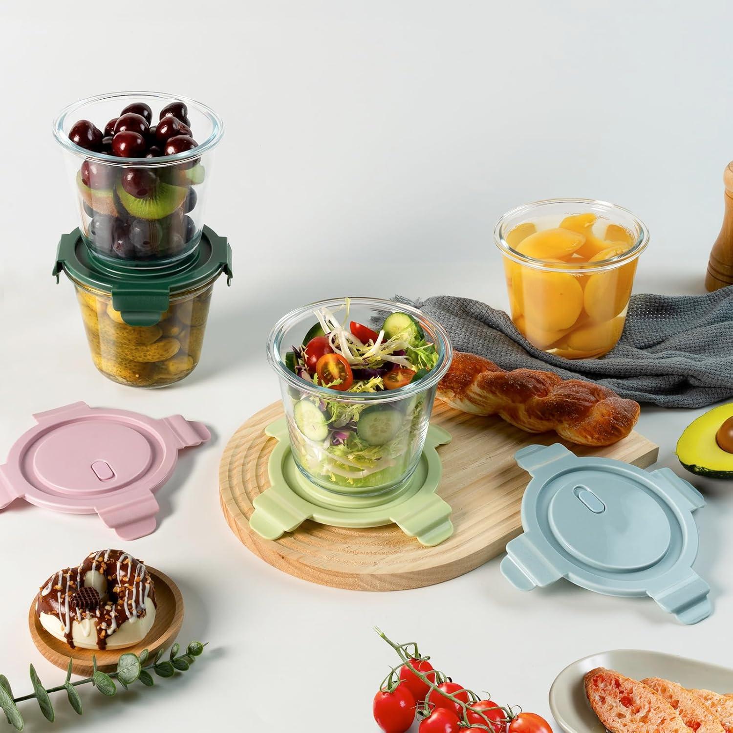 Juego de 8 Recipientes de Vidrio Freshmage 3 Tazas Herméticos