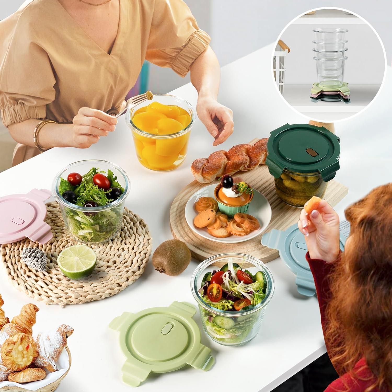 Juego de 8 Recipientes de Vidrio Freshmage 3 Tazas Herméticos