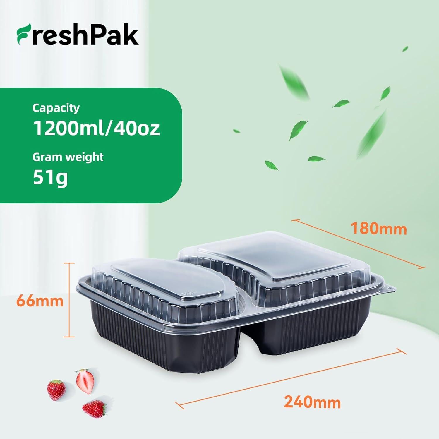 Envases Reutilizables FRESHPAK 40oz 2 Compartimentos Negros
