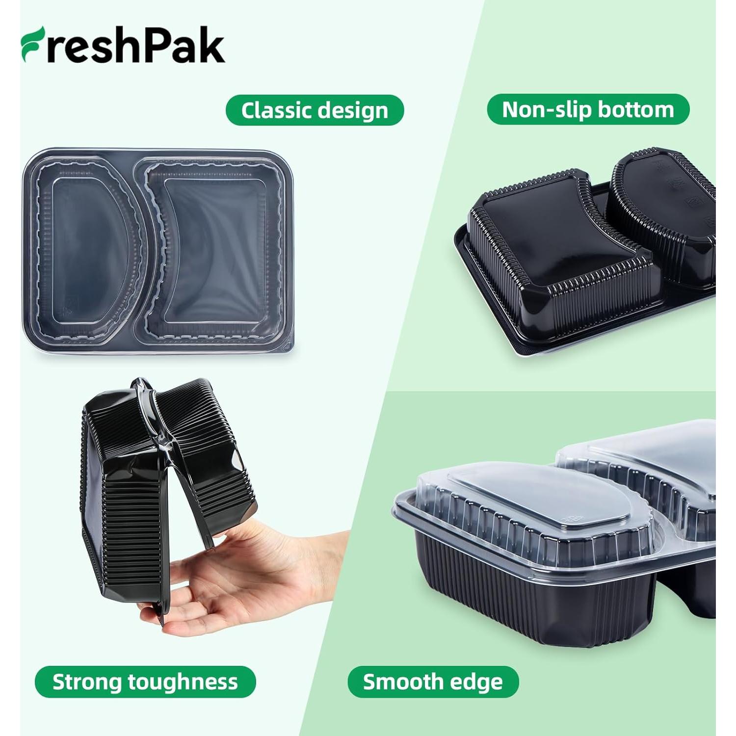 Envases Reutilizables FRESHPAK 40oz 2 Compartimentos Negros