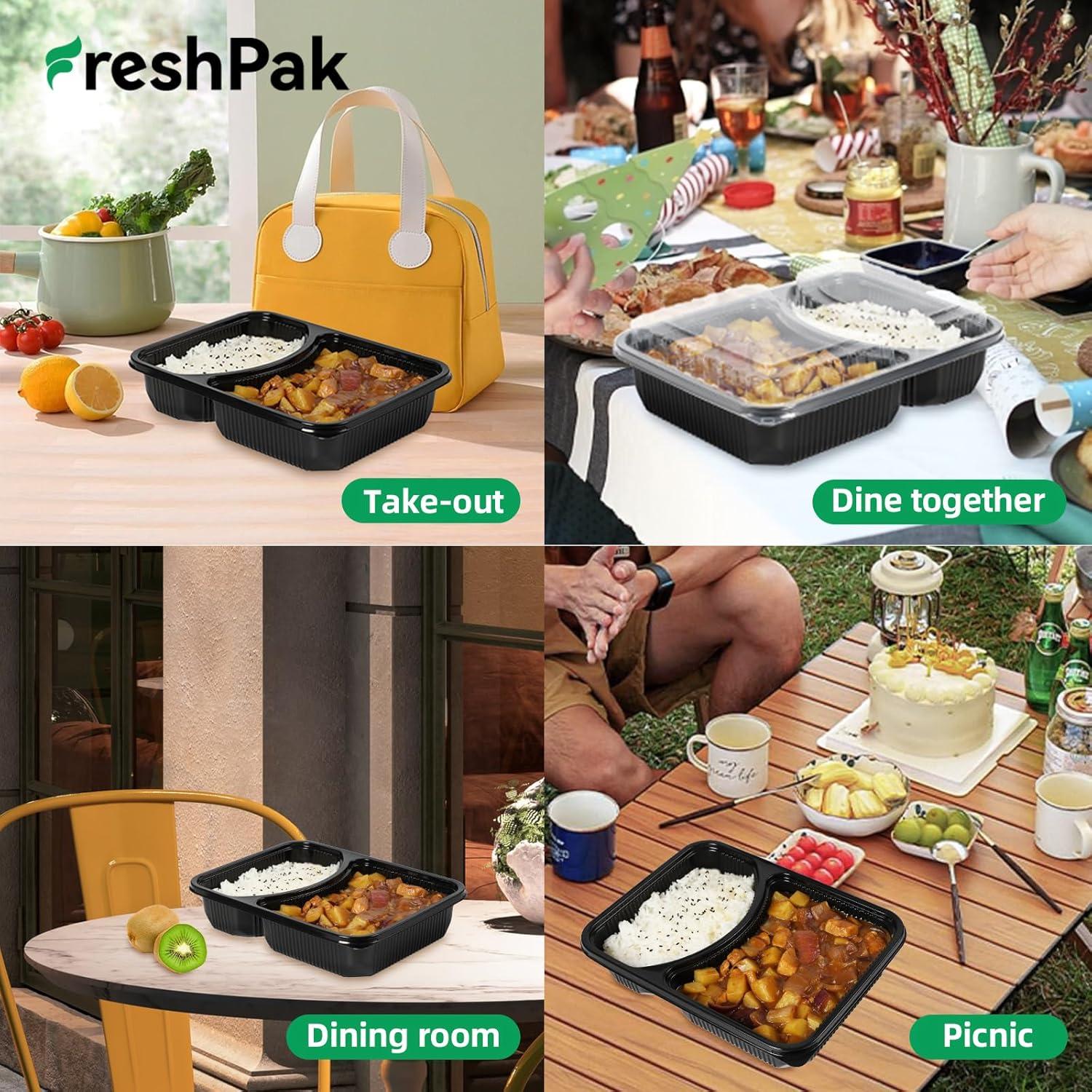 Envases Reutilizables FRESHPAK 40oz 2 Compartimentos Negros