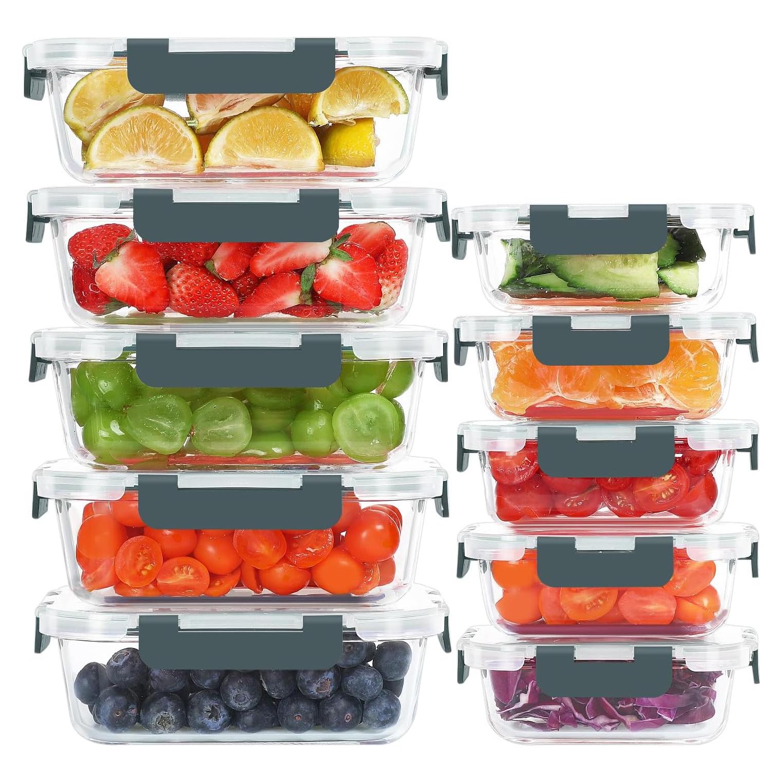 Paquete de 10 Contenedores de Almacenamiento de Vidrio KOMUEE