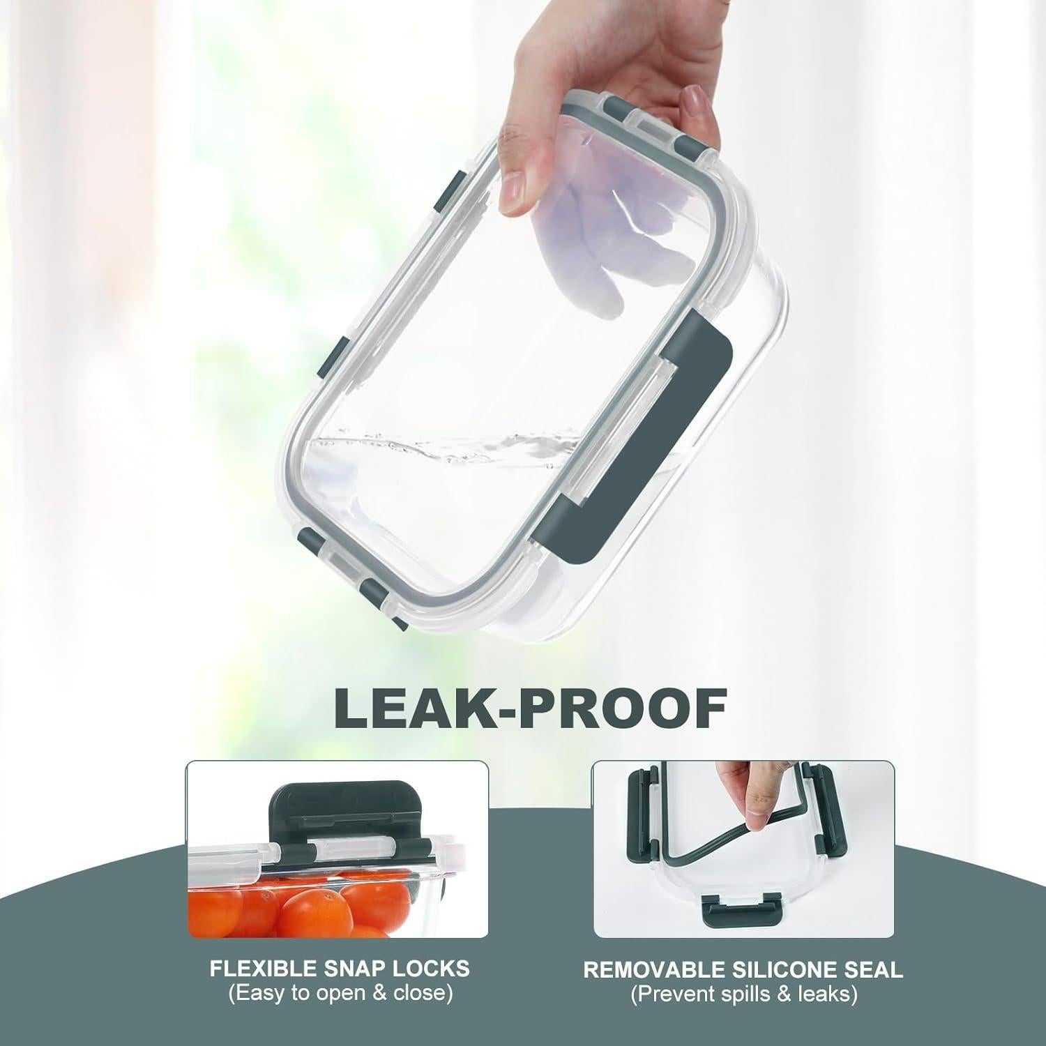 Paquete de 10 Contenedores de Almacenamiento de Vidrio KOMUEE