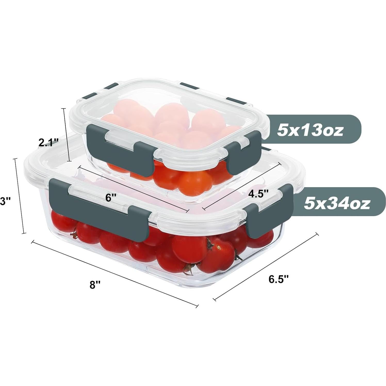 Paquete de 10 Contenedores de Almacenamiento de Vidrio KOMUEE