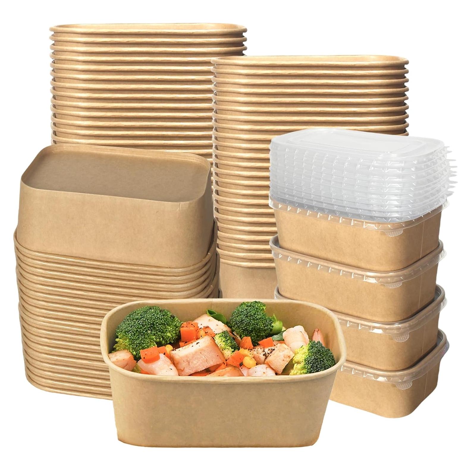 Paquete de 50 Cuencos Desechables FISDEN 25 OZ con Tapas