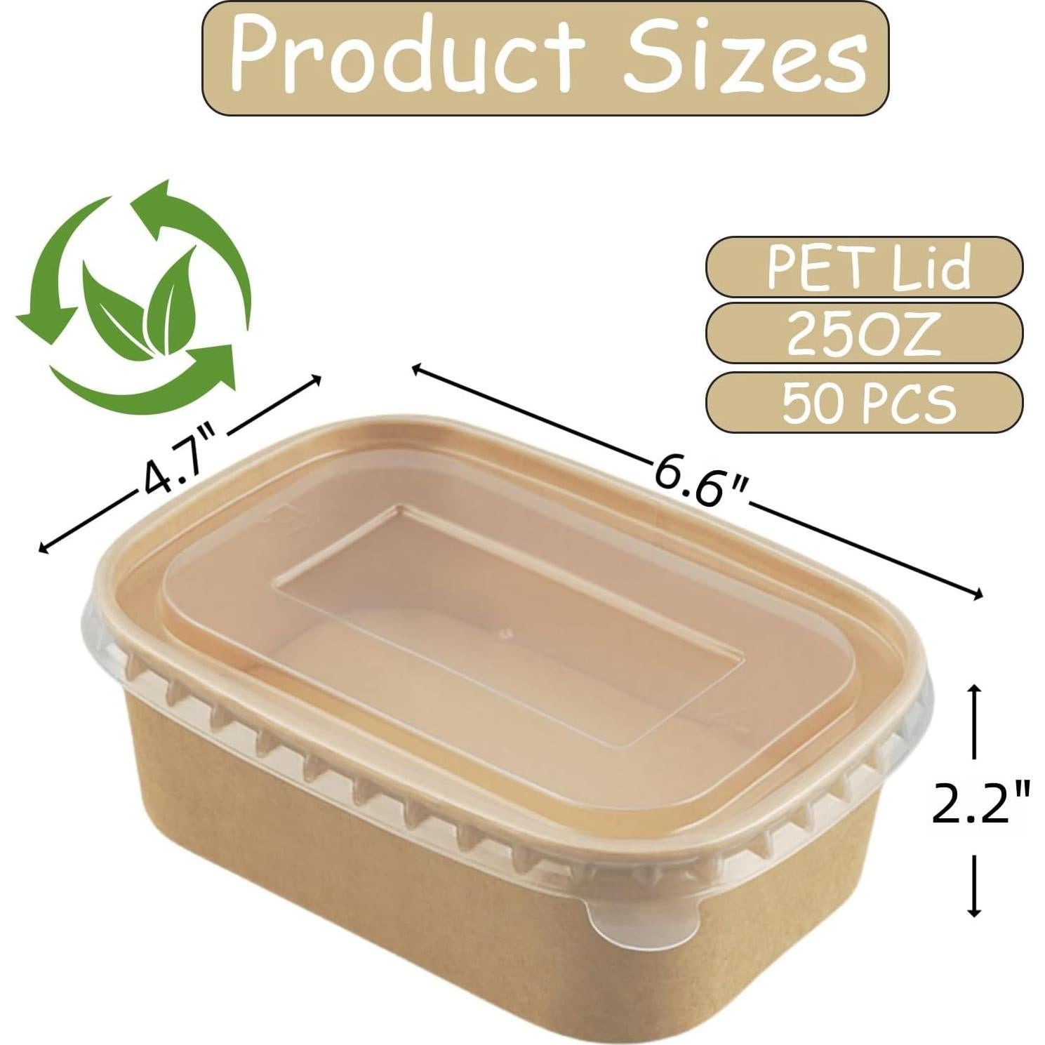 Paquete de 50 Cuencos Desechables FISDEN 25 OZ con Tapas