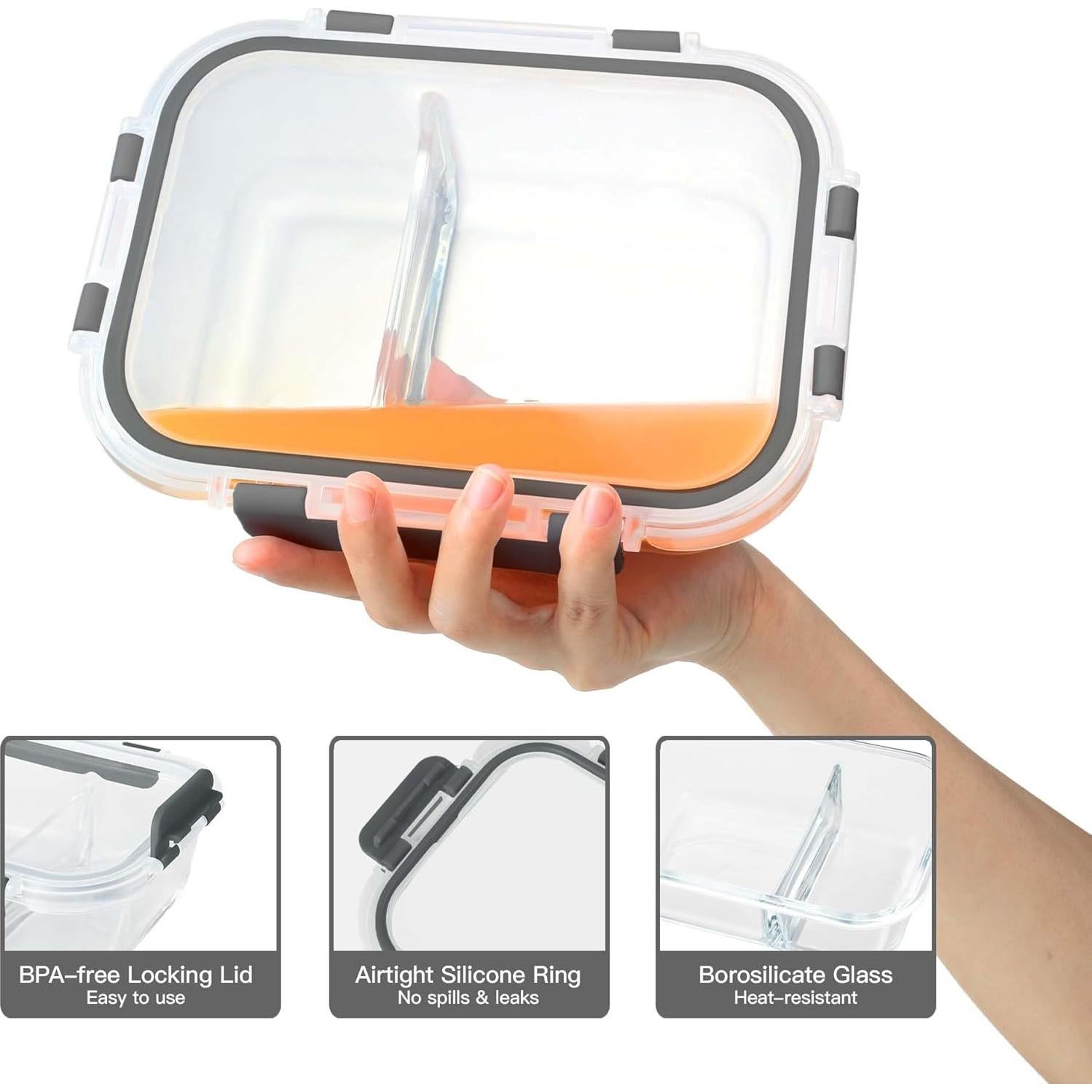 BAYZZ 10 Contenedores de Vidrio 30 oz 2 Compartimentos Herméticos