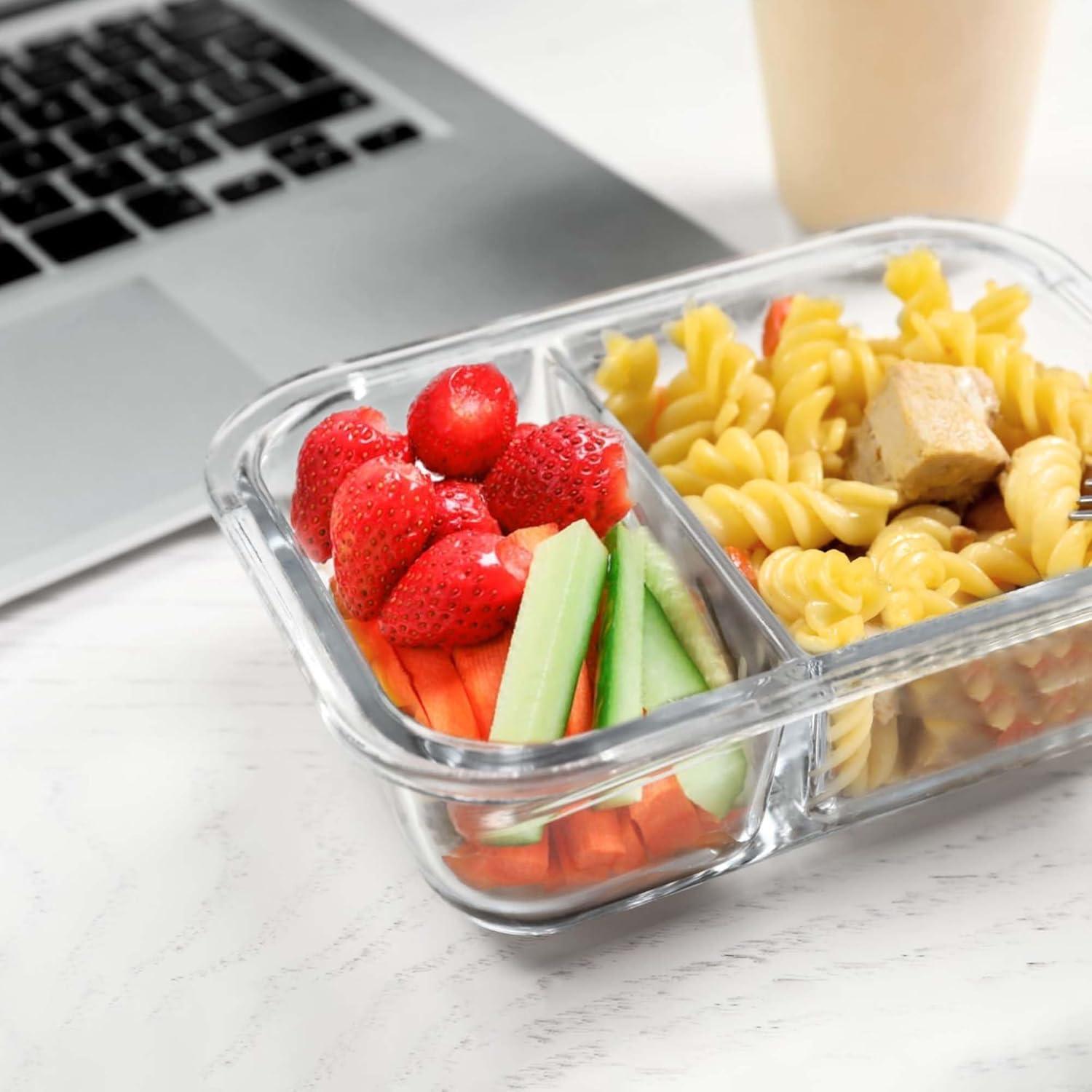 BAYZZ 10 Contenedores de Vidrio 30 oz 2 Compartimentos Herméticos