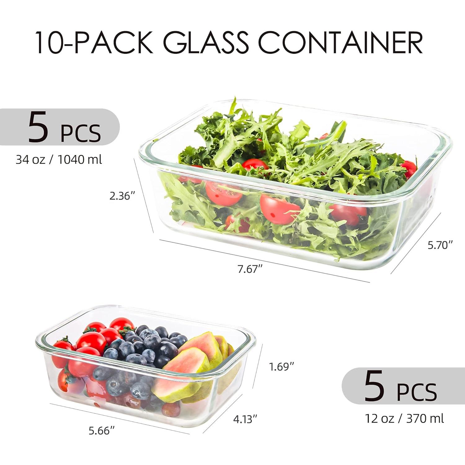 Paquete de 10 Contenedores de Almacenamiento de Vidrio YARYOUNG