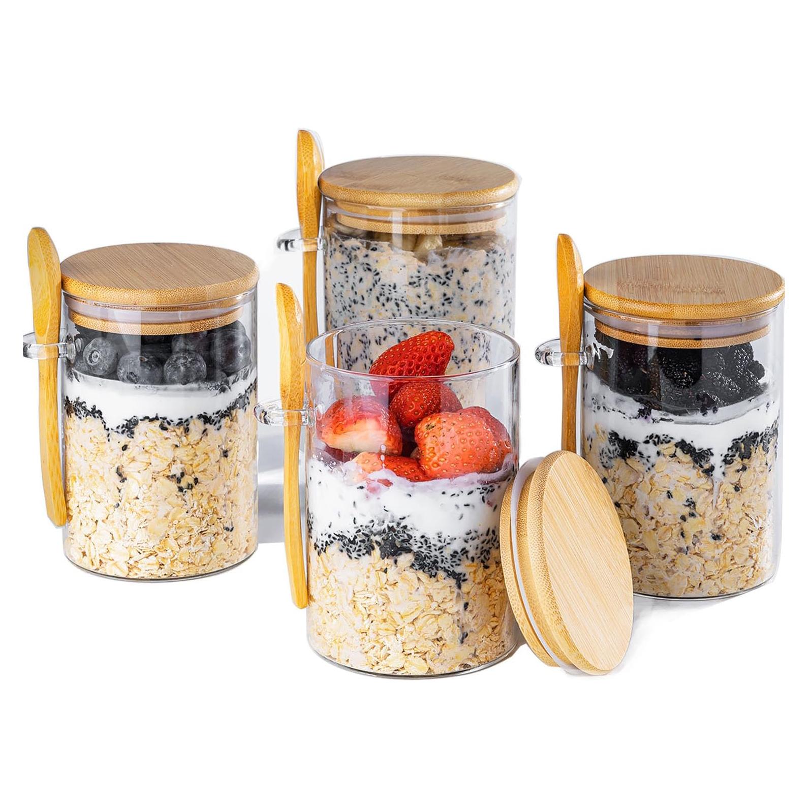 Contenedores de Avena Nocturna MHDCLY 4 Pack 473ml Vidrio